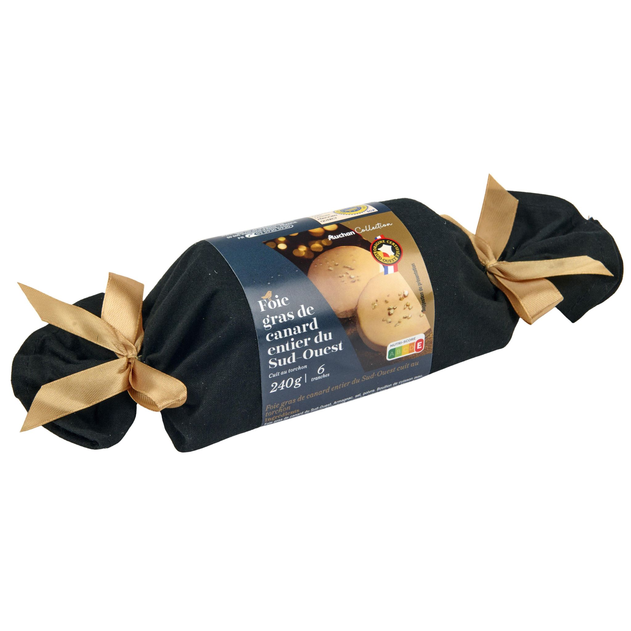 Voir la diapositive 2 : AUCHAN COLLECTION Foie gras entier de canard du Sud-Ouest cuit au torchon 6 parts 240g