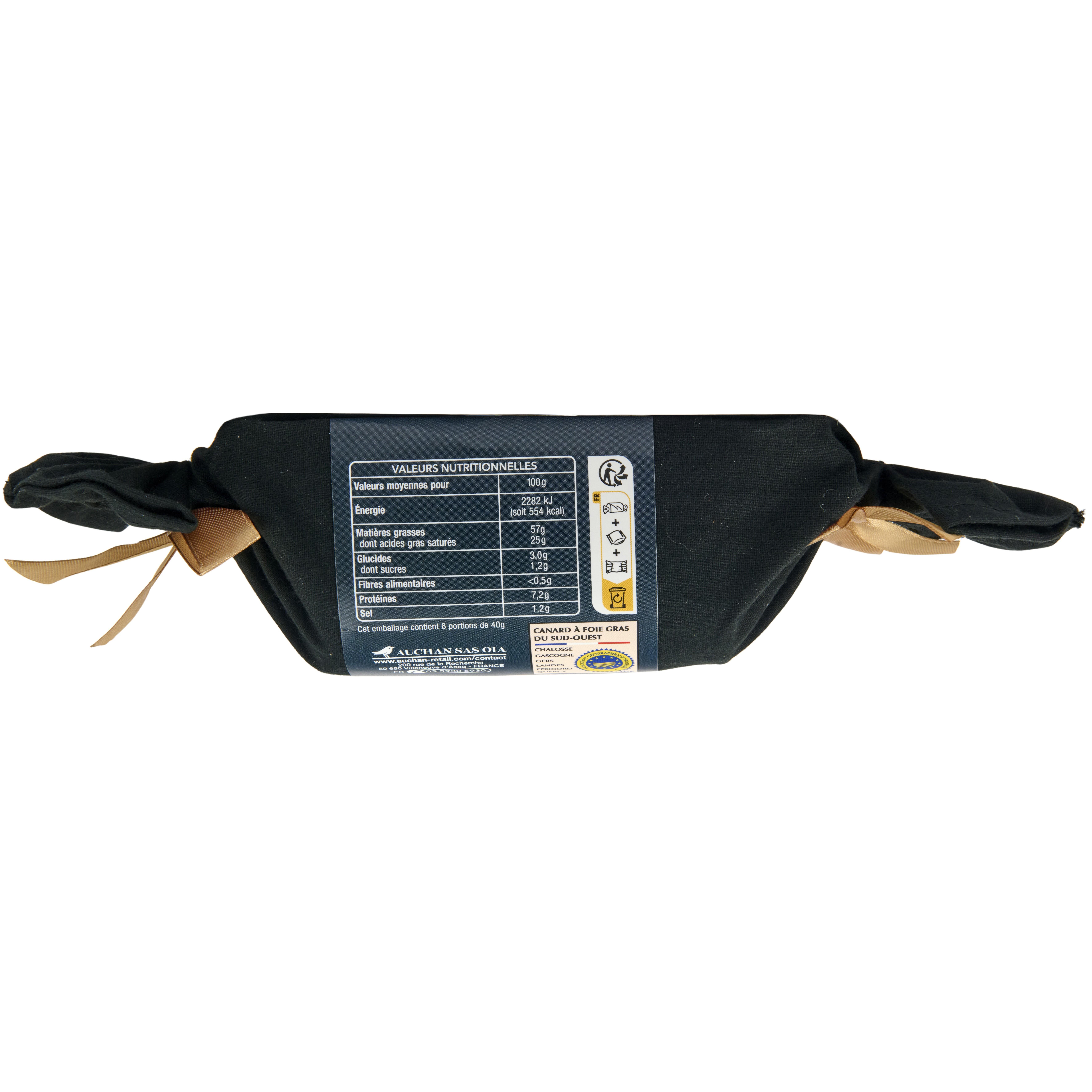 Voir la diapositive 3 : AUCHAN COLLECTION Foie gras entier de canard du Sud-Ouest cuit au torchon 6 parts 240g