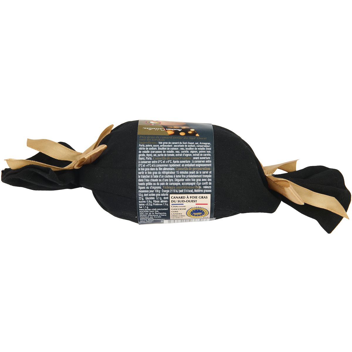 AUCHAN COLLECTION Foie gras entier de canard du Sud-Ouest cuit au torchon 6 parts 240g