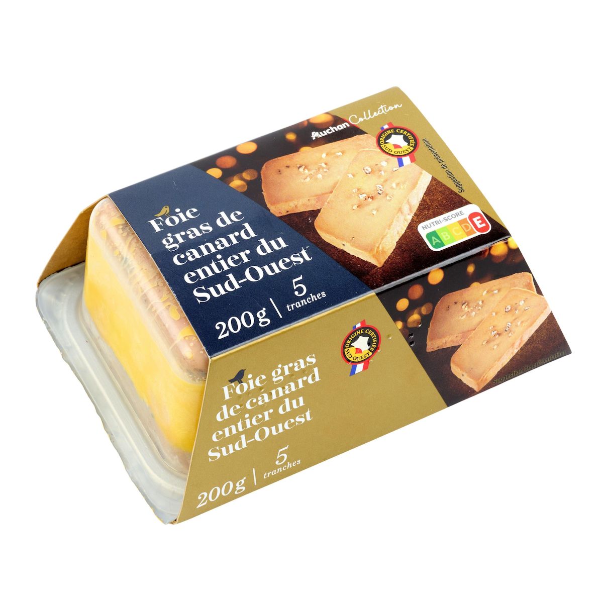 AUCHAN COLLECTION Foie gras de canard entier du Sud-Ouest 5 parts 200g