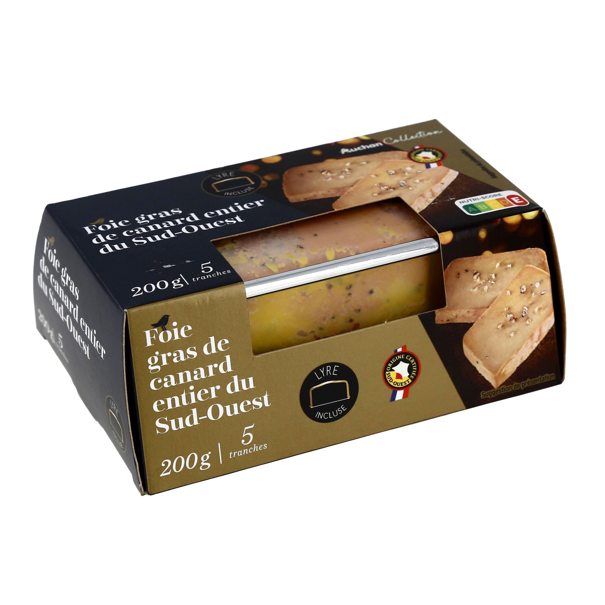 Voir la diapositive 6 : AUCHAN COLLECTION Foie gras de canard entier du Sud-Ouest 5 parts 200g
