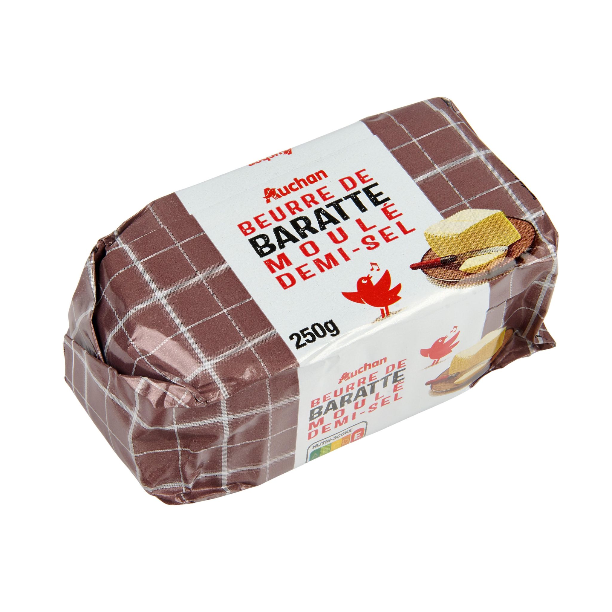 Voir la diapositive 3 : AUCHAN Beurre de baratte demi-sel 80%MG 250g