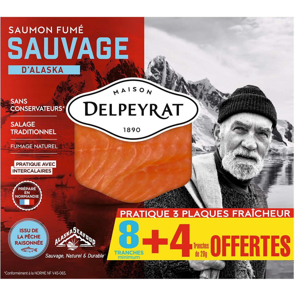 DELPEYRAT Saumon fumé sauvage D'Alaska 8 tranches +4 offertes 330g