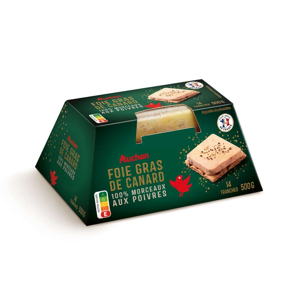 AUCHAN Foie gras de canard 100% de morceaux aux poivres IGP 14 parts 500g