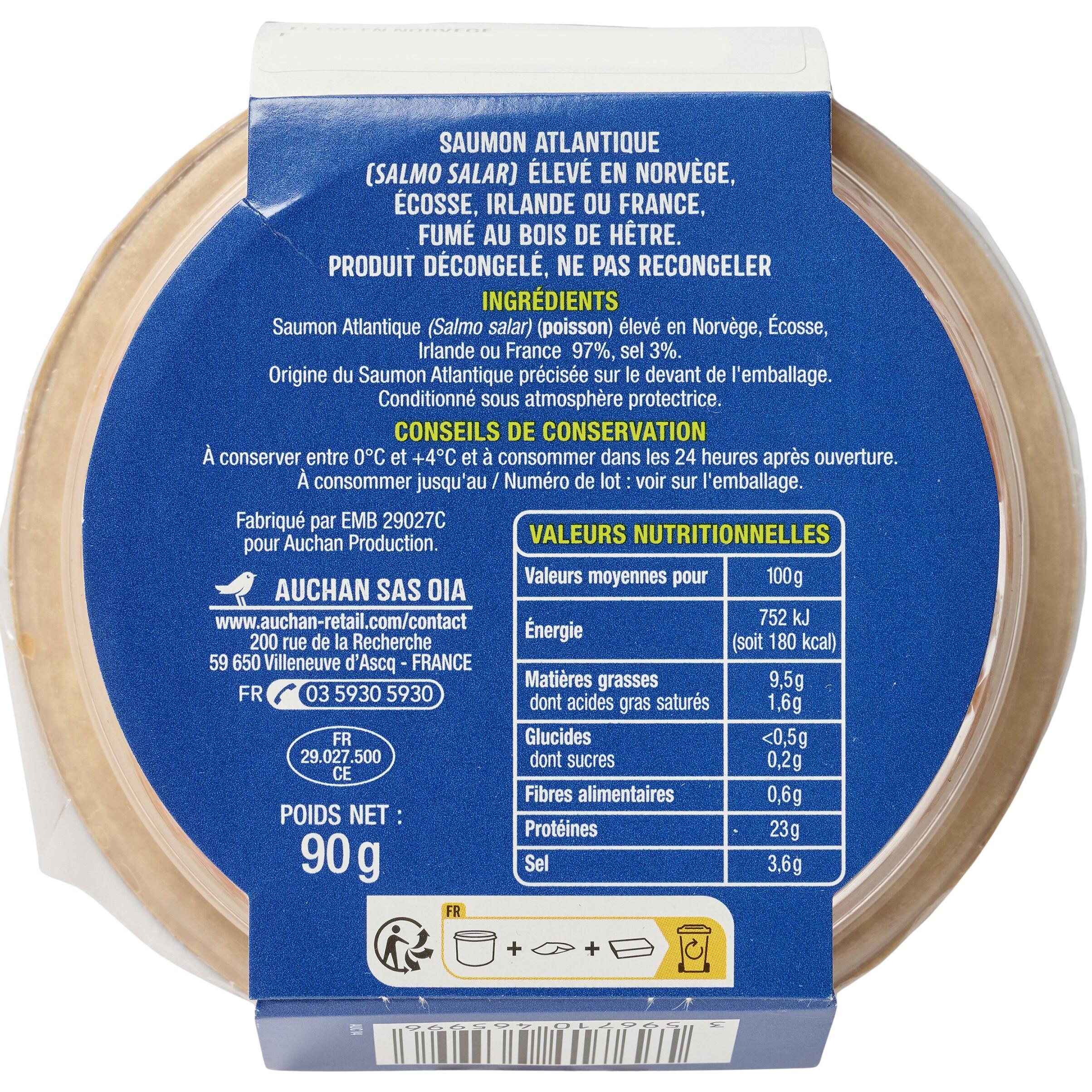 Voir la diapositive 3 : AUCHAN Saumon fumé au bois de hêtre spécial verrine 90g