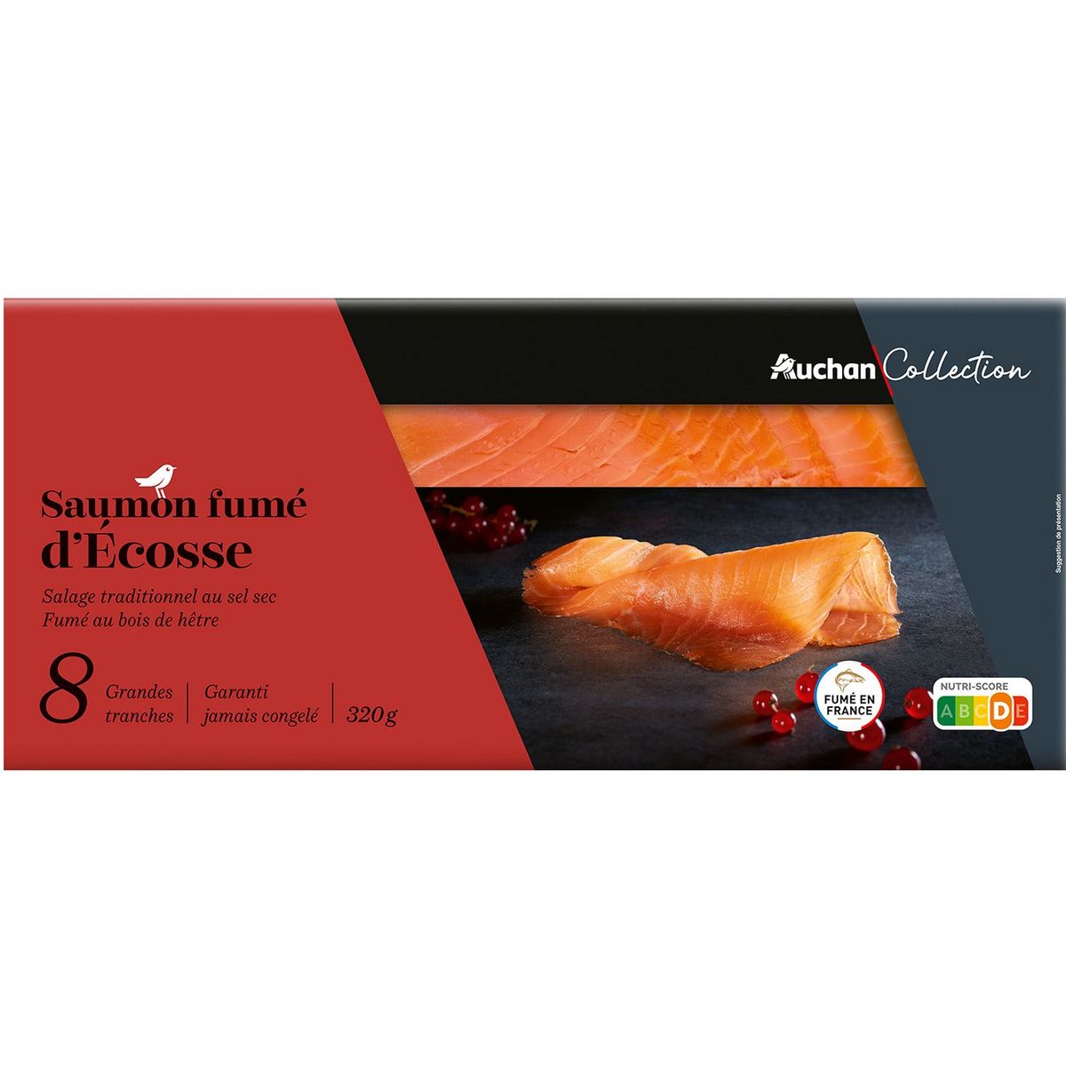 AUCHAN COLLECTION CULTIVONS LE BON Saumon d'Ecosse fumé au bois de hêtre 8 tranches 320g