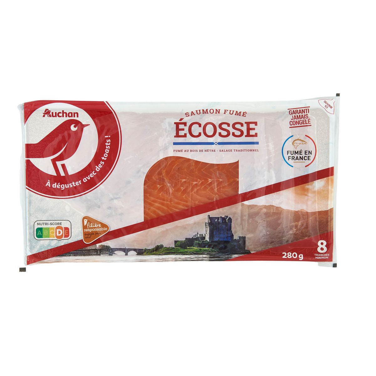 AUCHAN CULTIVONS LE BON Saumon fumé au bois de hêtre d'Ecosse  8 tranches 280g