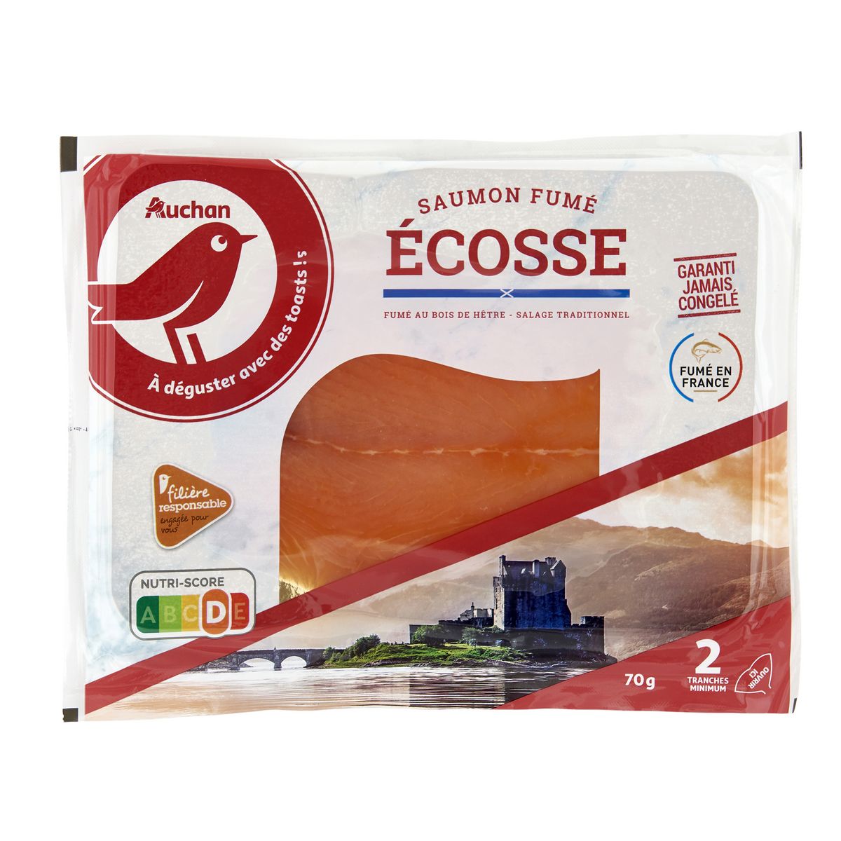 AUCHAN CULTIVONS LE BON Saumon fumé d'Ecosse  2 tranches minimum 70g