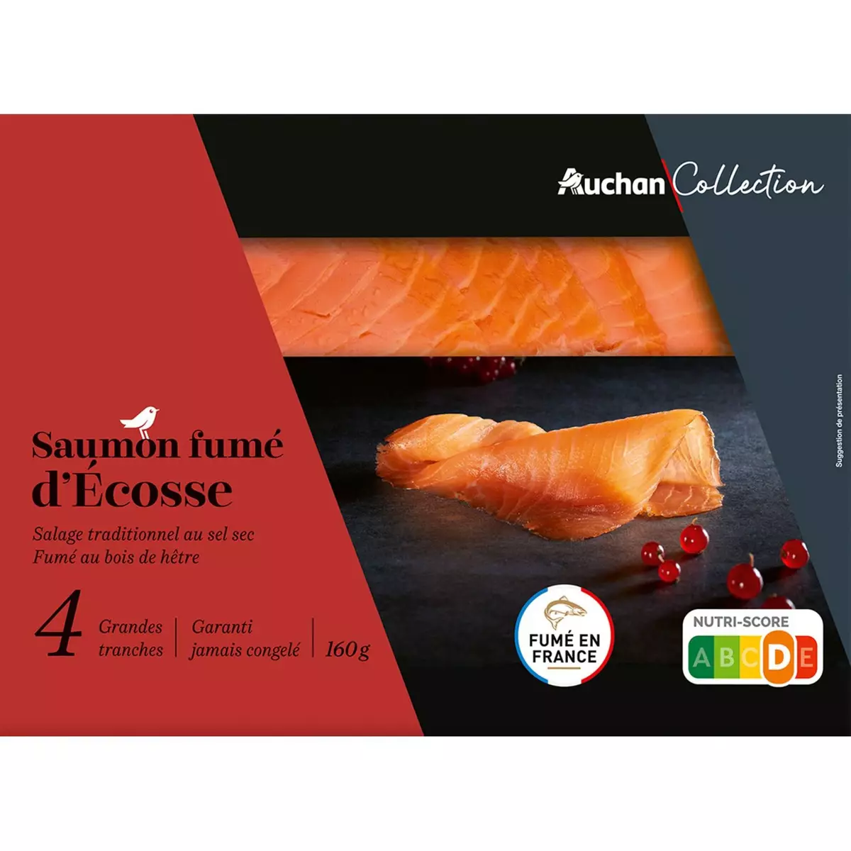 AUCHAN COLLECTION CULTIVONS LE BON Saumon fumé d' Ecosse  4 tranches 160g