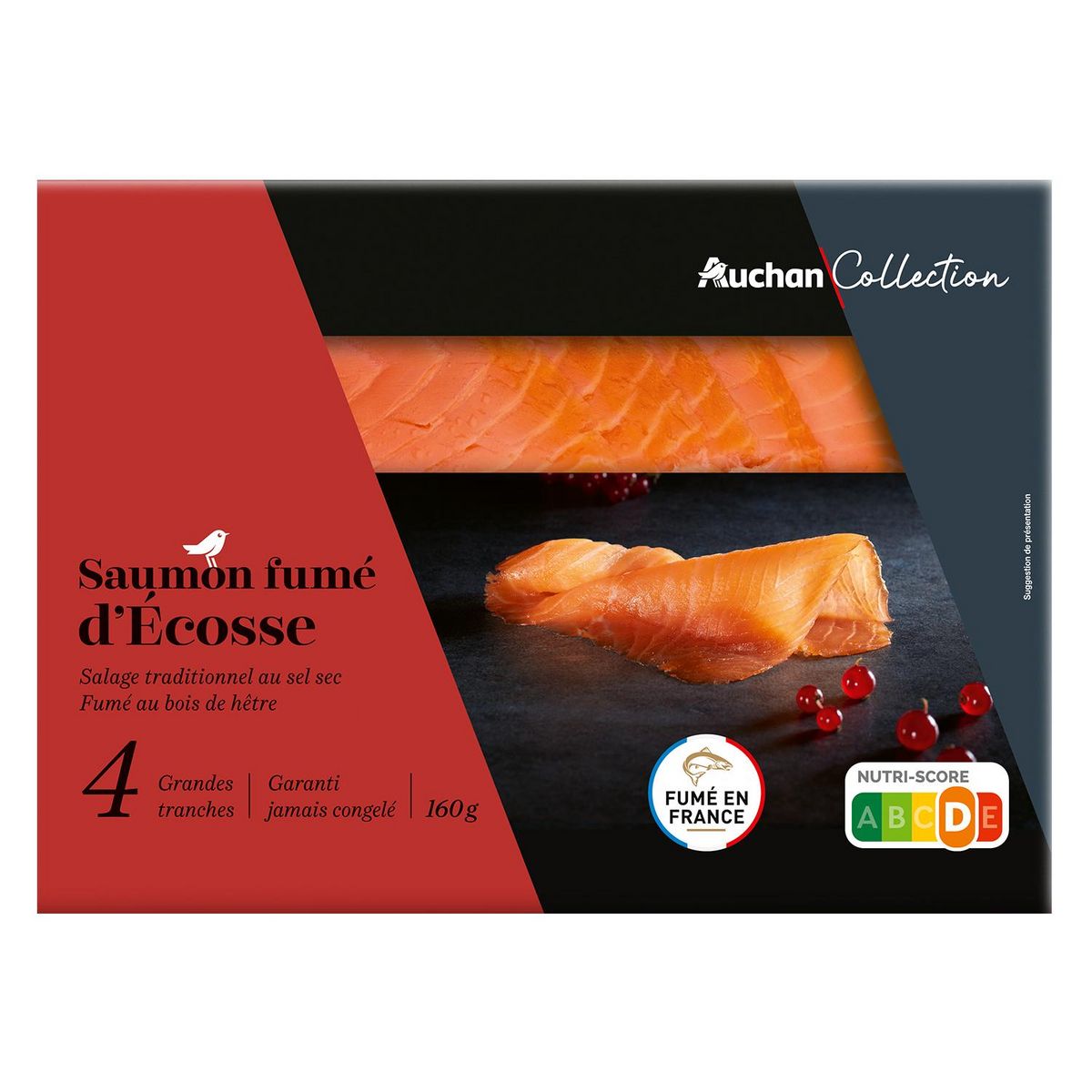 AUCHAN COLLECTION CULTIVONS LE BON Saumon fumé d'Ecosse au bois de hêtre 4 tranches 160g