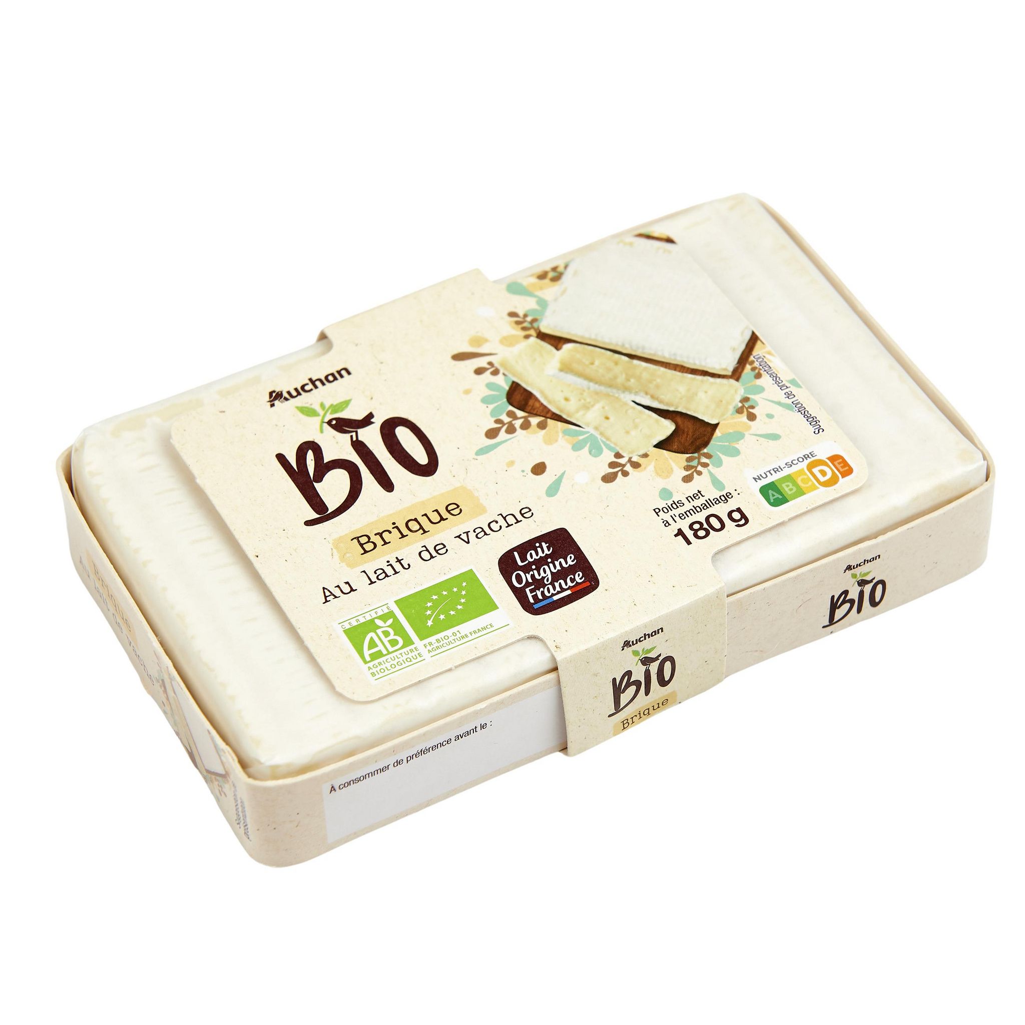 Voir la diapositive 2 : AUCHAN BIO La brique au lait bio de vache 180g