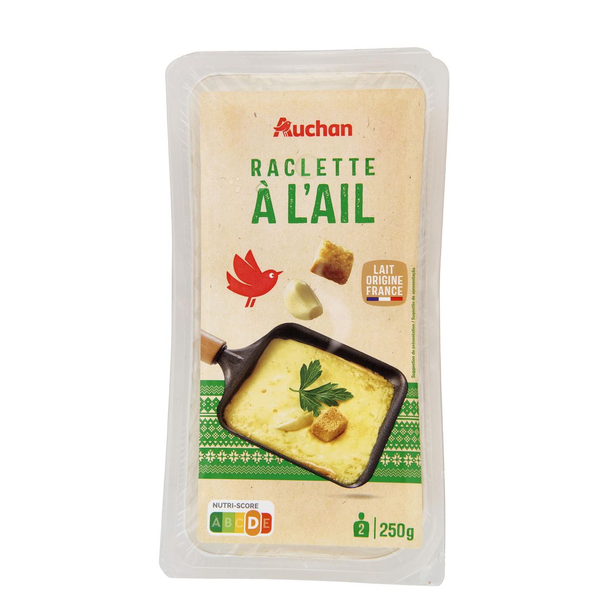 AUCHAN Fromage à raclette à l'ail 2/3 parts 250g
