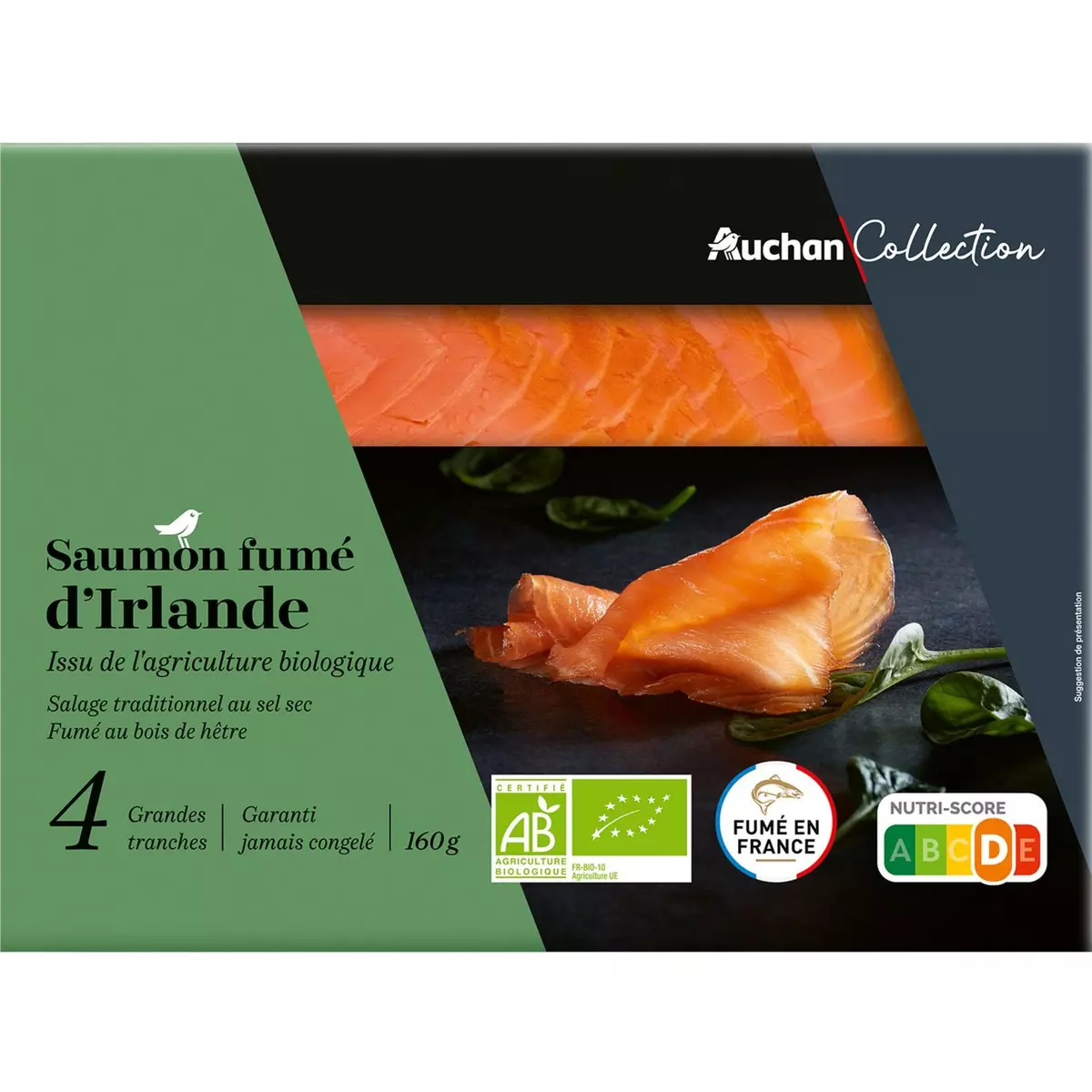 AUCHAN COLLECTION Saumon fumé d'Irlande bio 4 tranches 4 tranches 160g