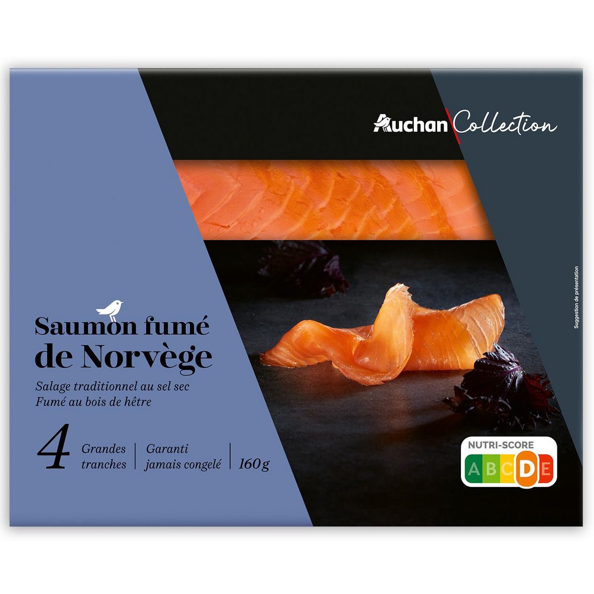 AUCHAN COLLECTION CULTIVONS LE BON Saumon fumé de Norvège au bois de hêtre 4 tranches 160g