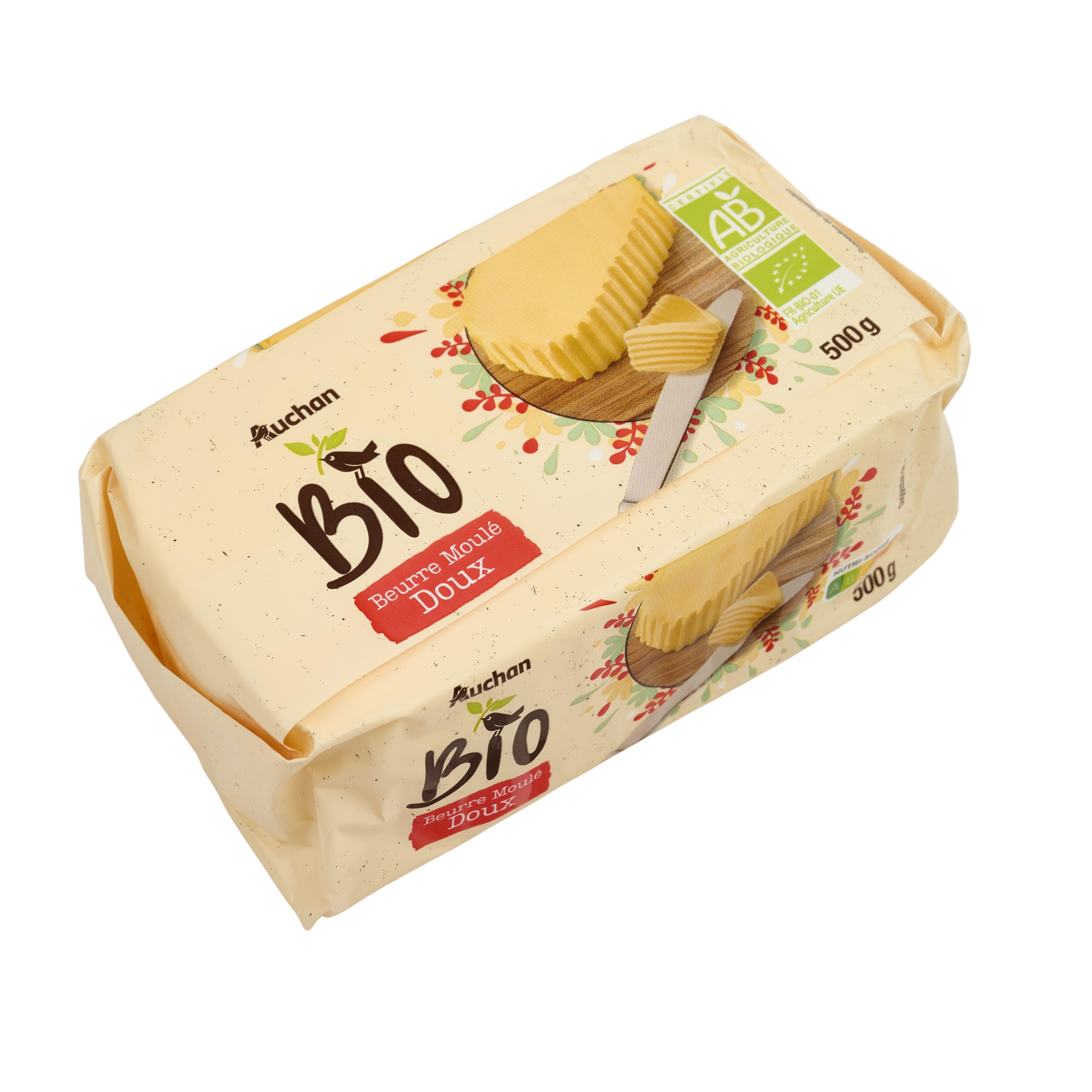 Voir la diapositive 2 : AUCHAN BIO Beurre moulé doux 83%MG bio 500g