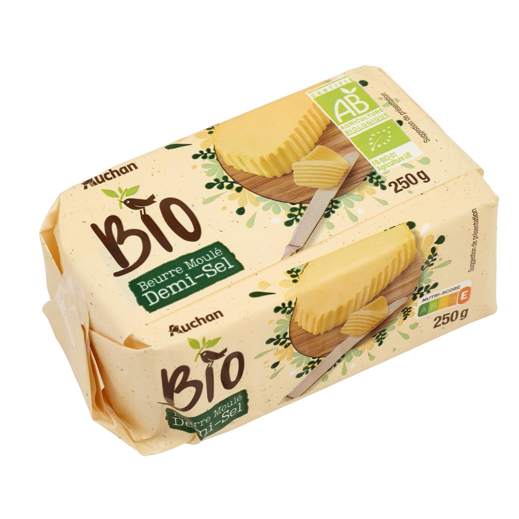 Voir la diapositive 3 : AUCHAN BIO Beurre moulé demi-sel 81%MG bio 250g