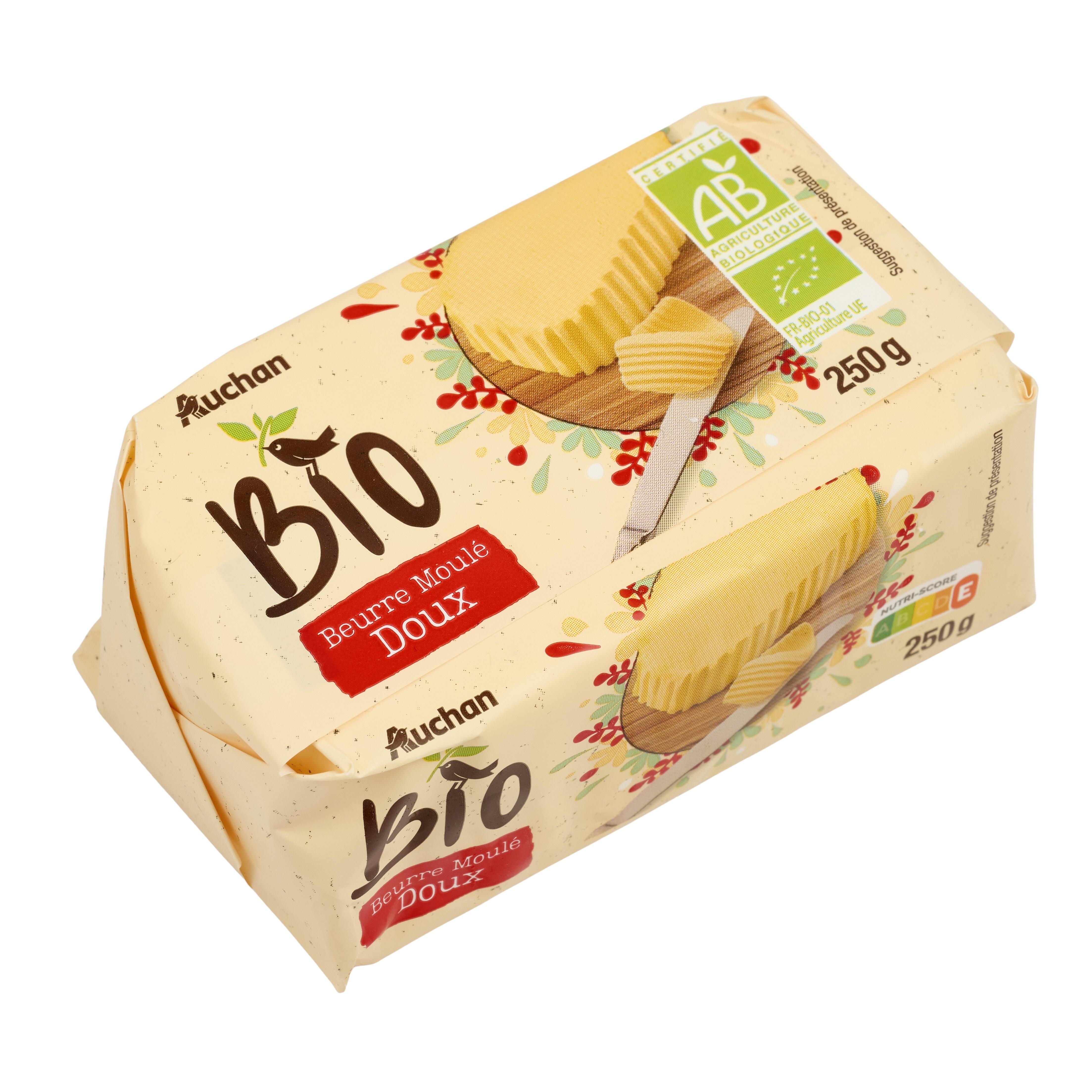 Voir la diapositive 3 : AUCHAN BIO Beurre moulé doux 83%MG bio 250g