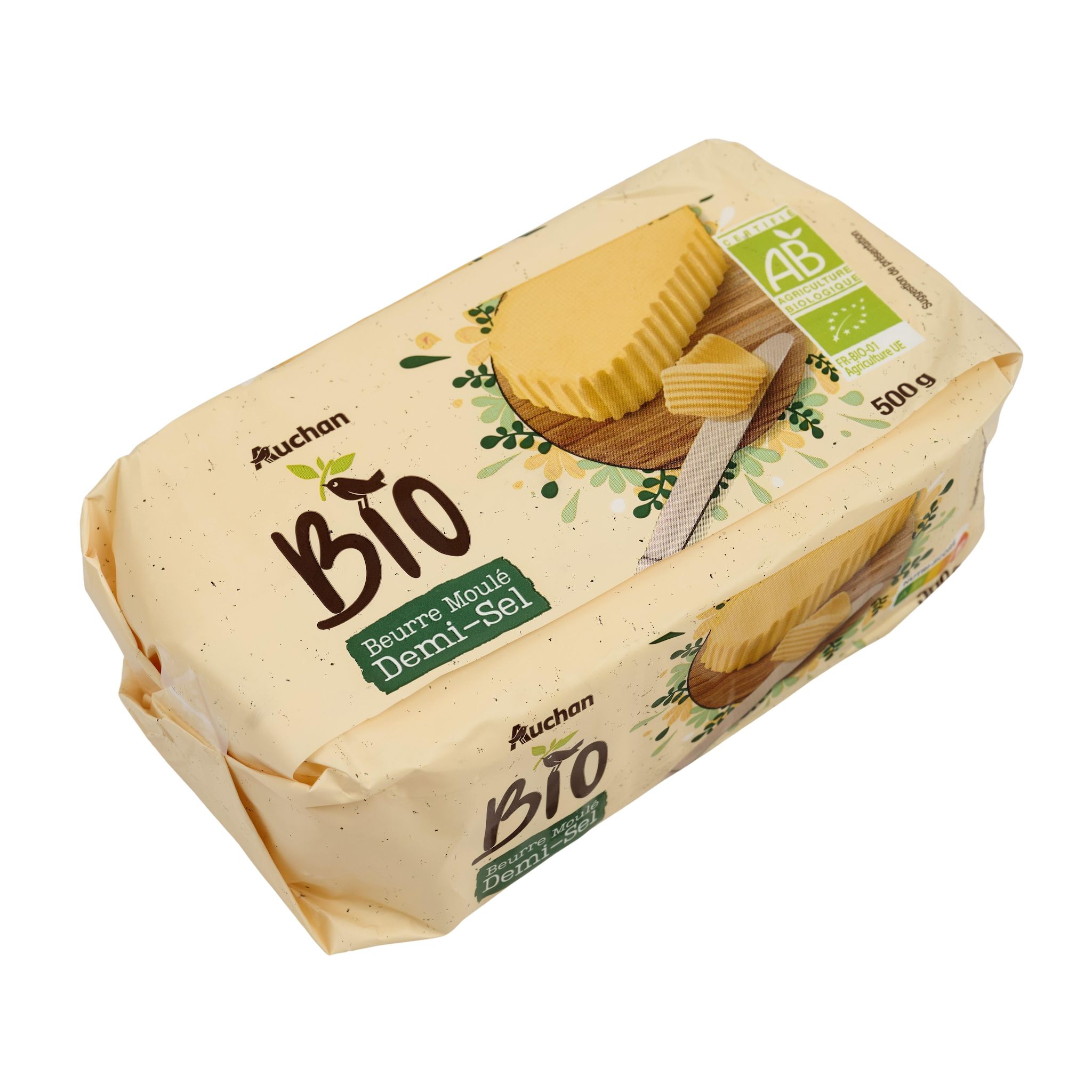 Voir la diapositive 3 : AUCHAN BIO Beurre moulé demi-sel 81%MG bio 500g
