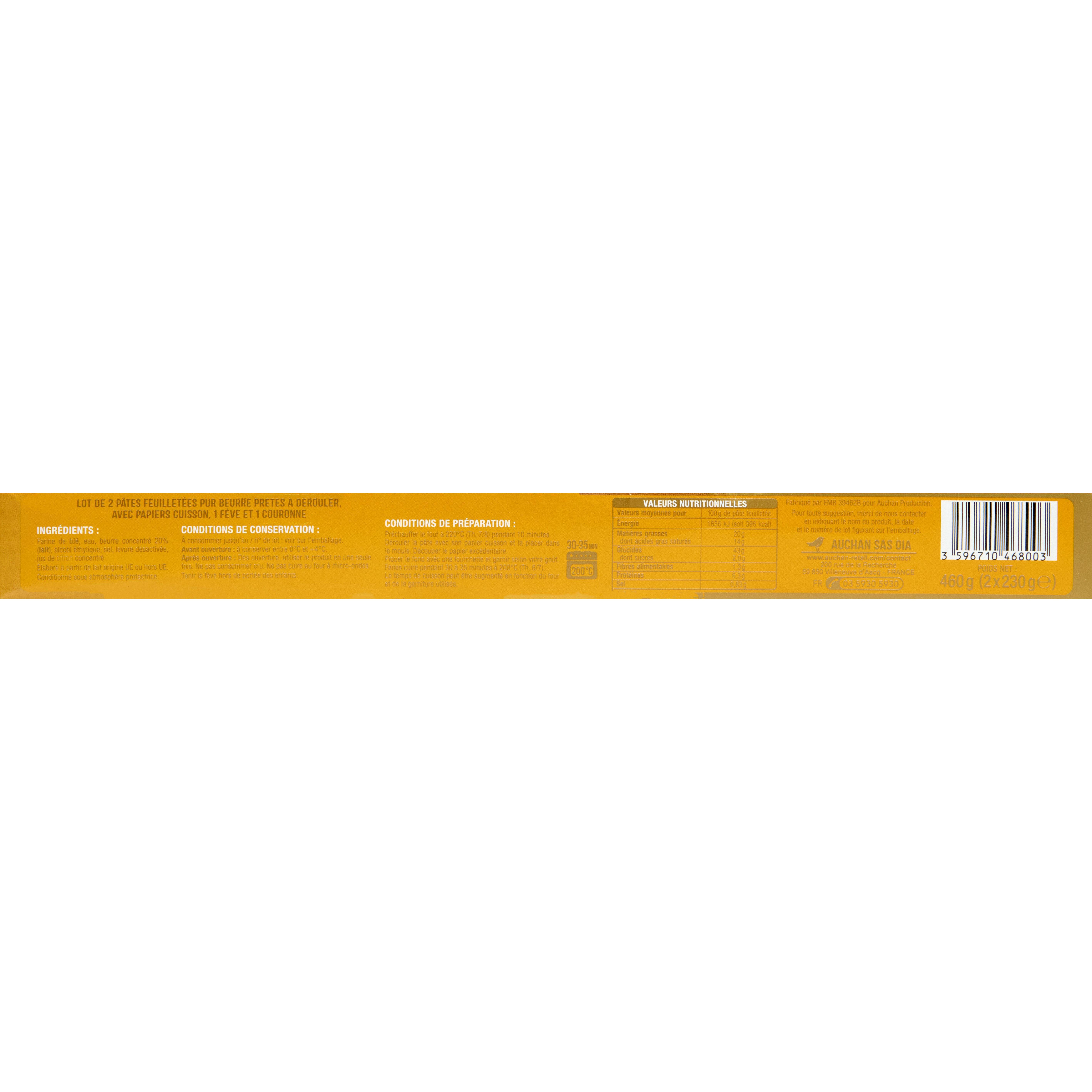 Voir la diapositive 2 : AUCHAN Pâtes feuilletées spécial Epiphanie pur beurre 2 pièces 460g
