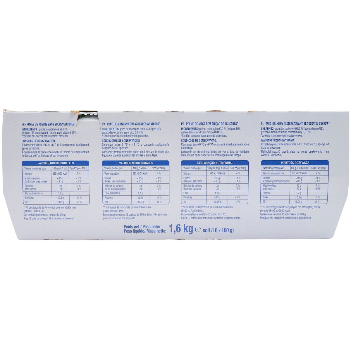 AUCHAN Spécialité pomme sans sucres ajoutés 16x100g