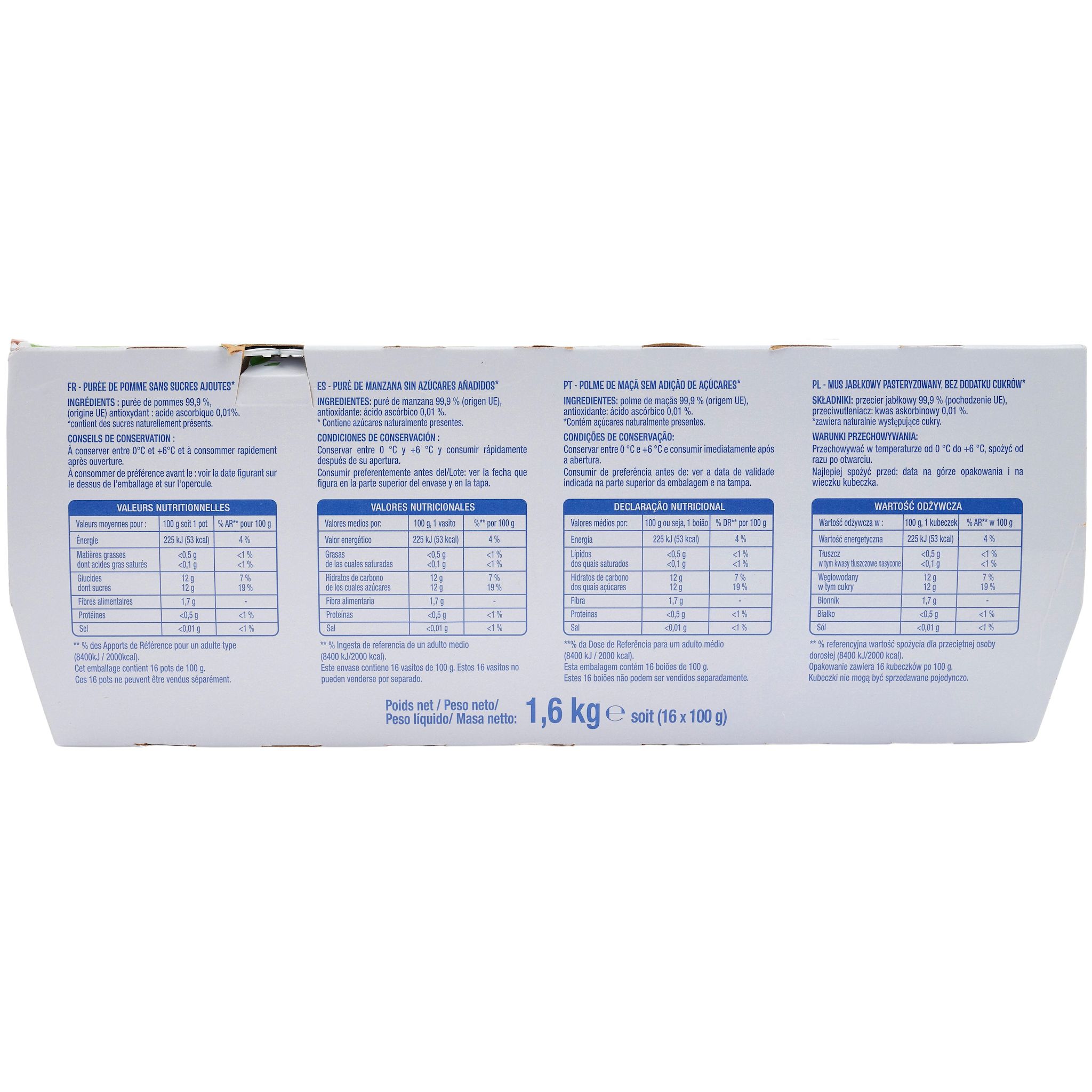 Voir la diapositive 2 : AUCHAN Spécialité pomme sans sucres ajoutés 16x100g