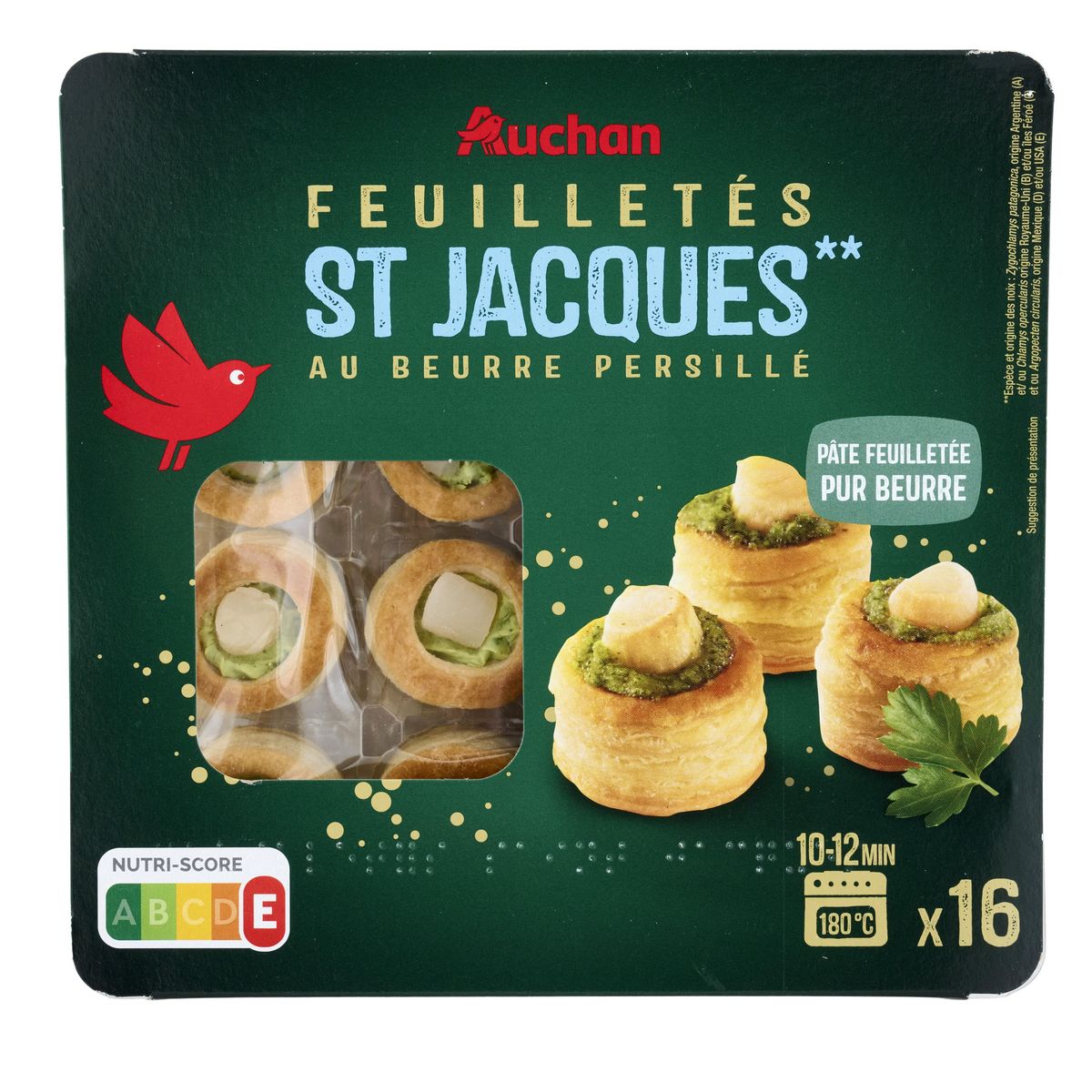 AUCHAN Feuilletés de St Jacques au beurre persillé 16 pièces 170g