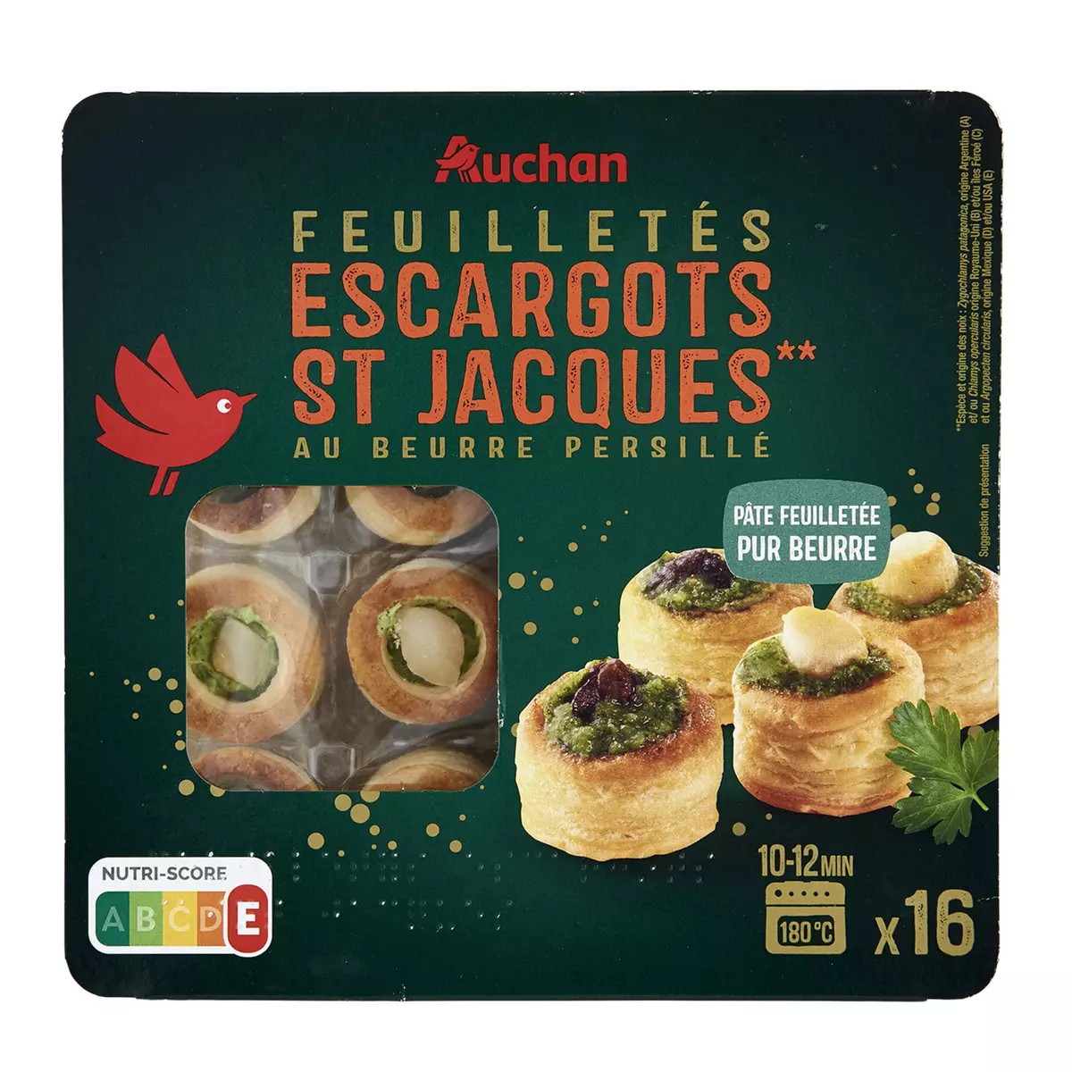 AUCHAN Feuilletés escargots et St Jacques au beurre persillé 16 pièces 170g