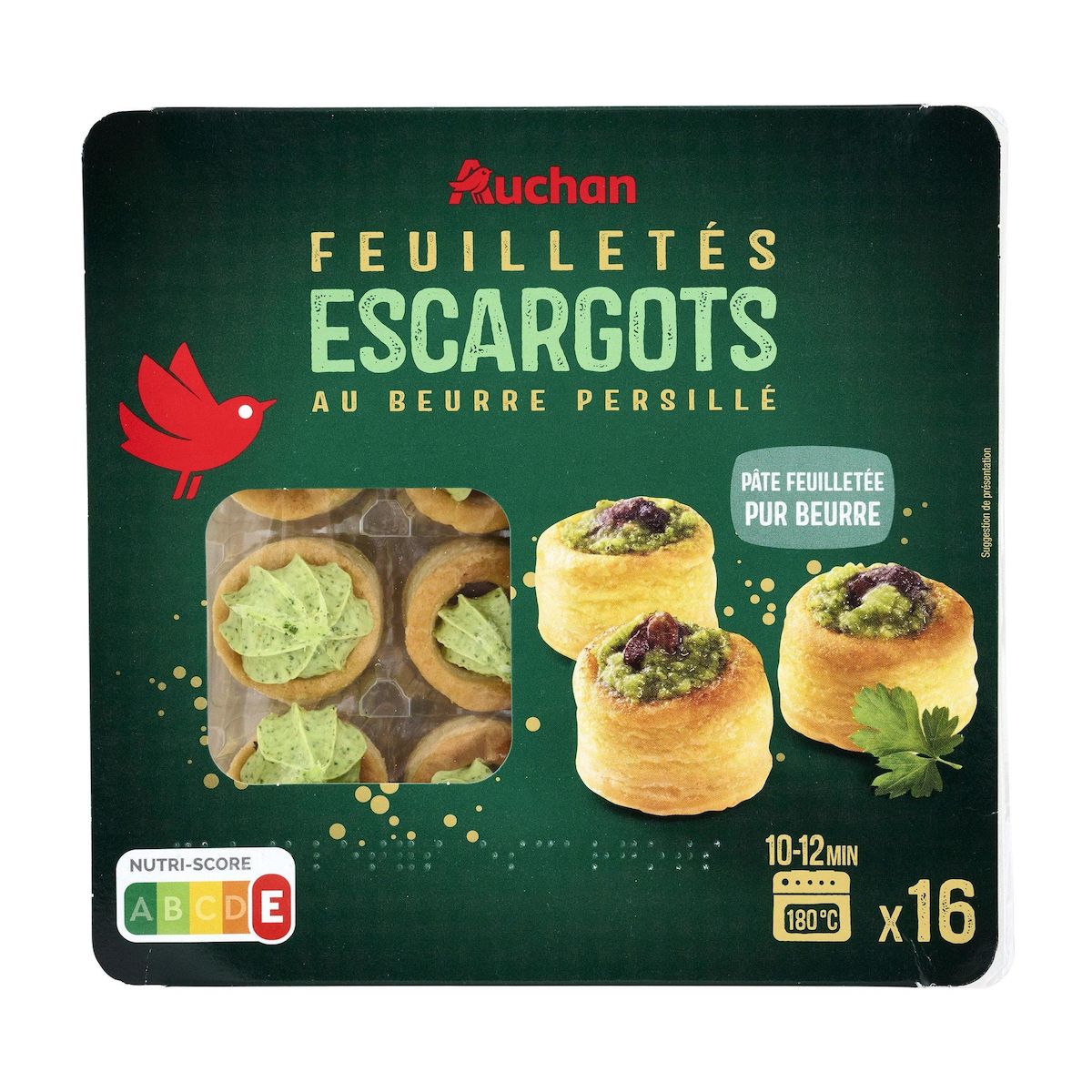 AUCHAN Feuilletés aux escargots et beurre persillé 16 pièces 170g