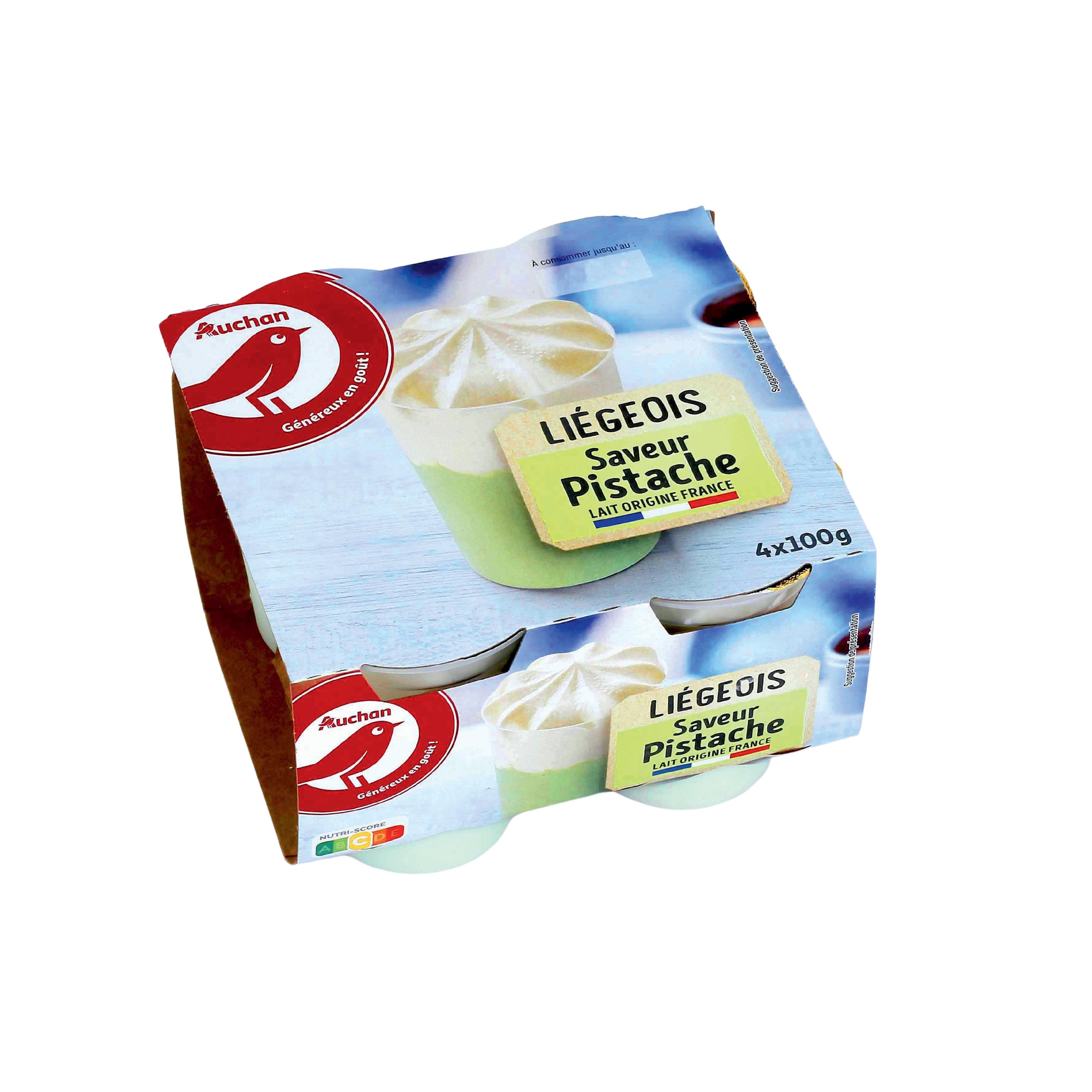 Voir la diapositive 2 : AUCHAN Liégeois à la pistache 4x100g