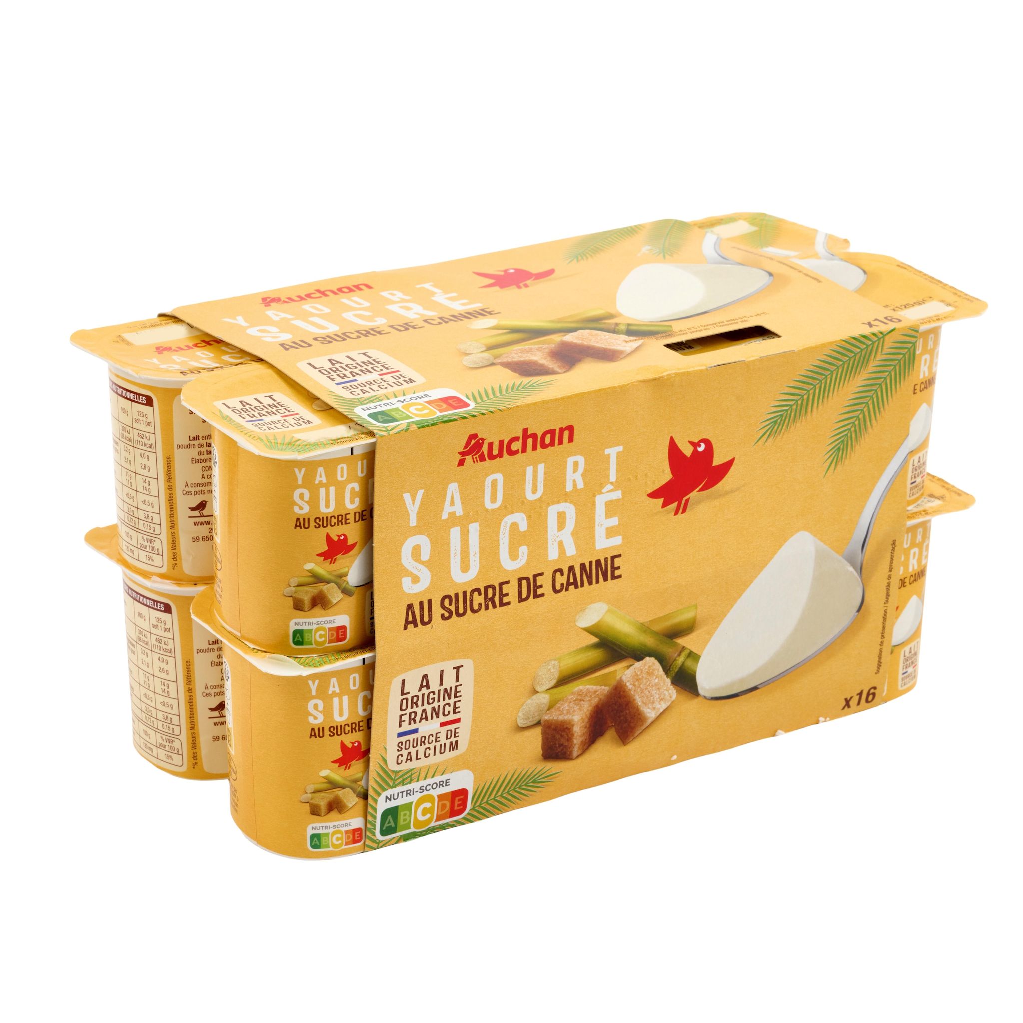 Voir la diapositive 2 : AUCHAN Yaourt nature au sucre de canne 16x125g