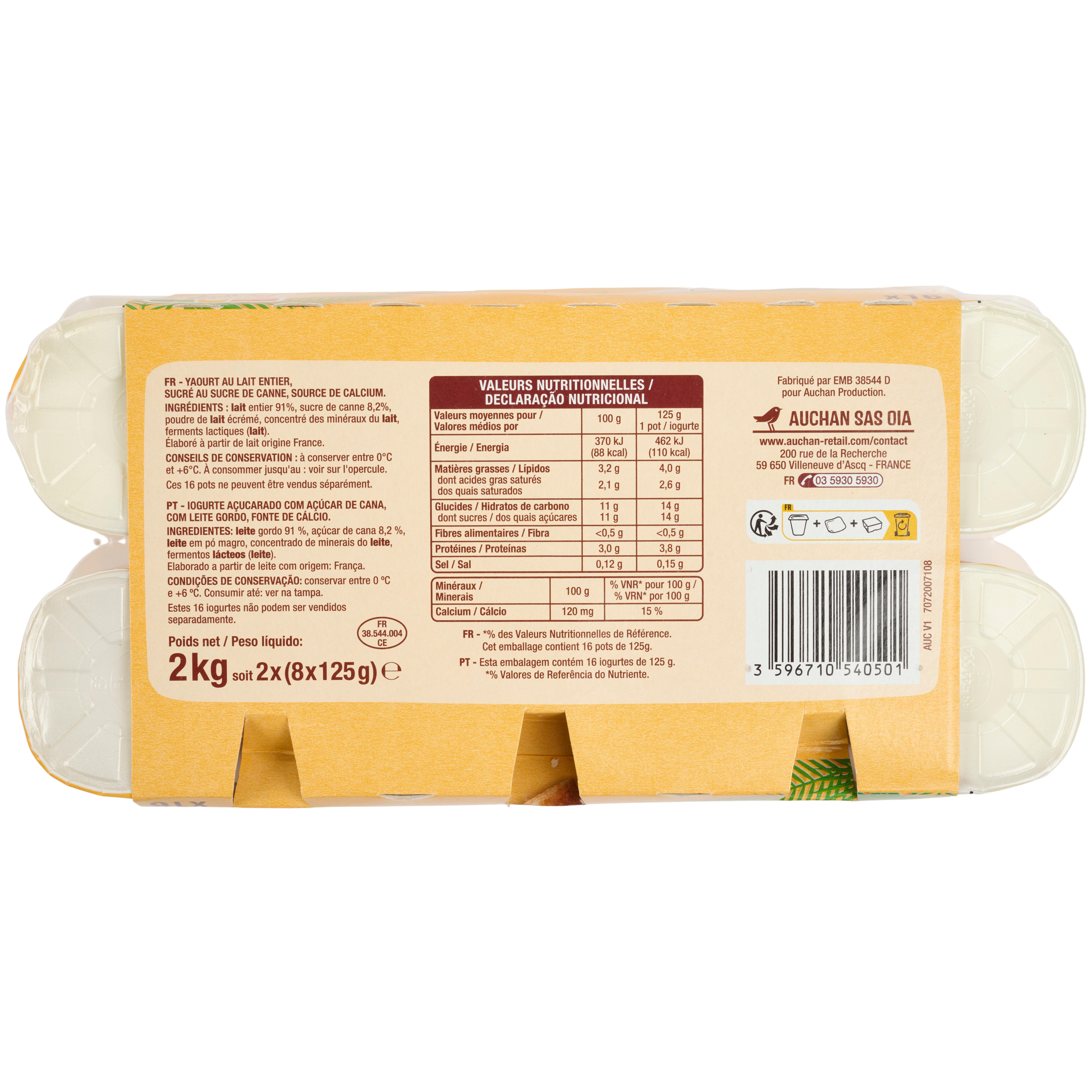 Voir la diapositive 3 : AUCHAN Yaourt nature au sucre de canne 16x125g
