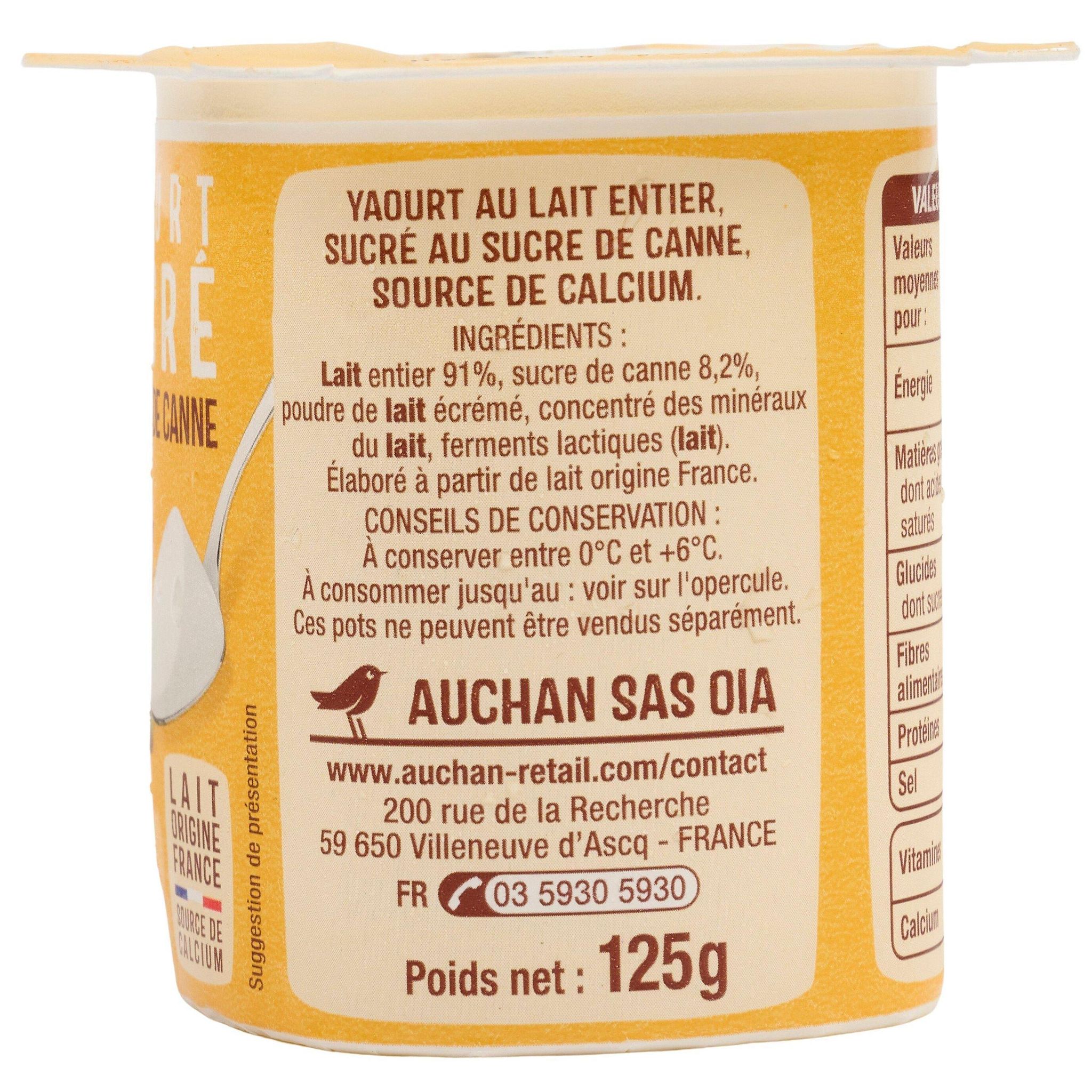 Voir la diapositive 2 : AUCHAN Yaourt nature au sucre de canne 4x125g