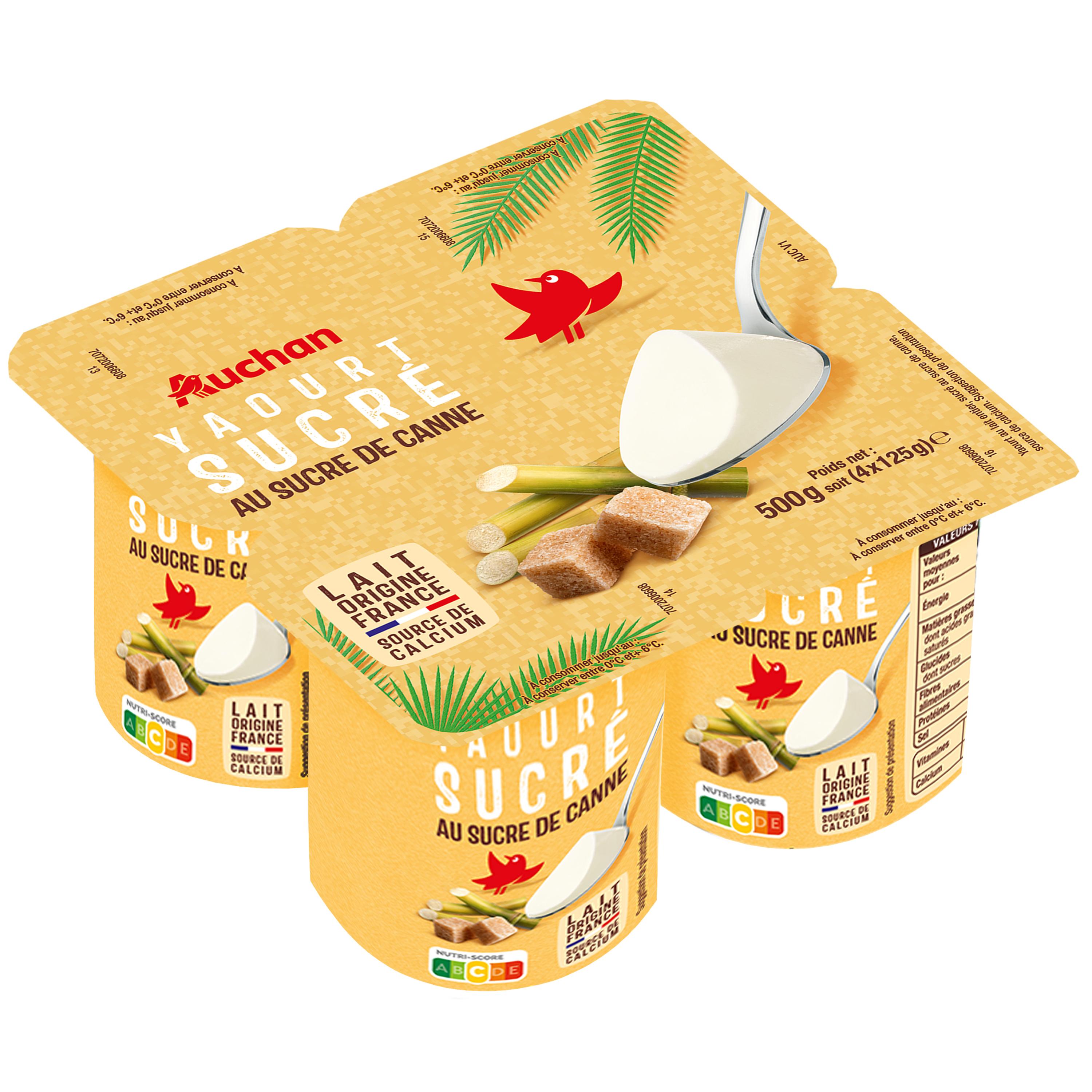 Voir la diapositive 4 : AUCHAN Yaourt nature au sucre de canne 4x125g