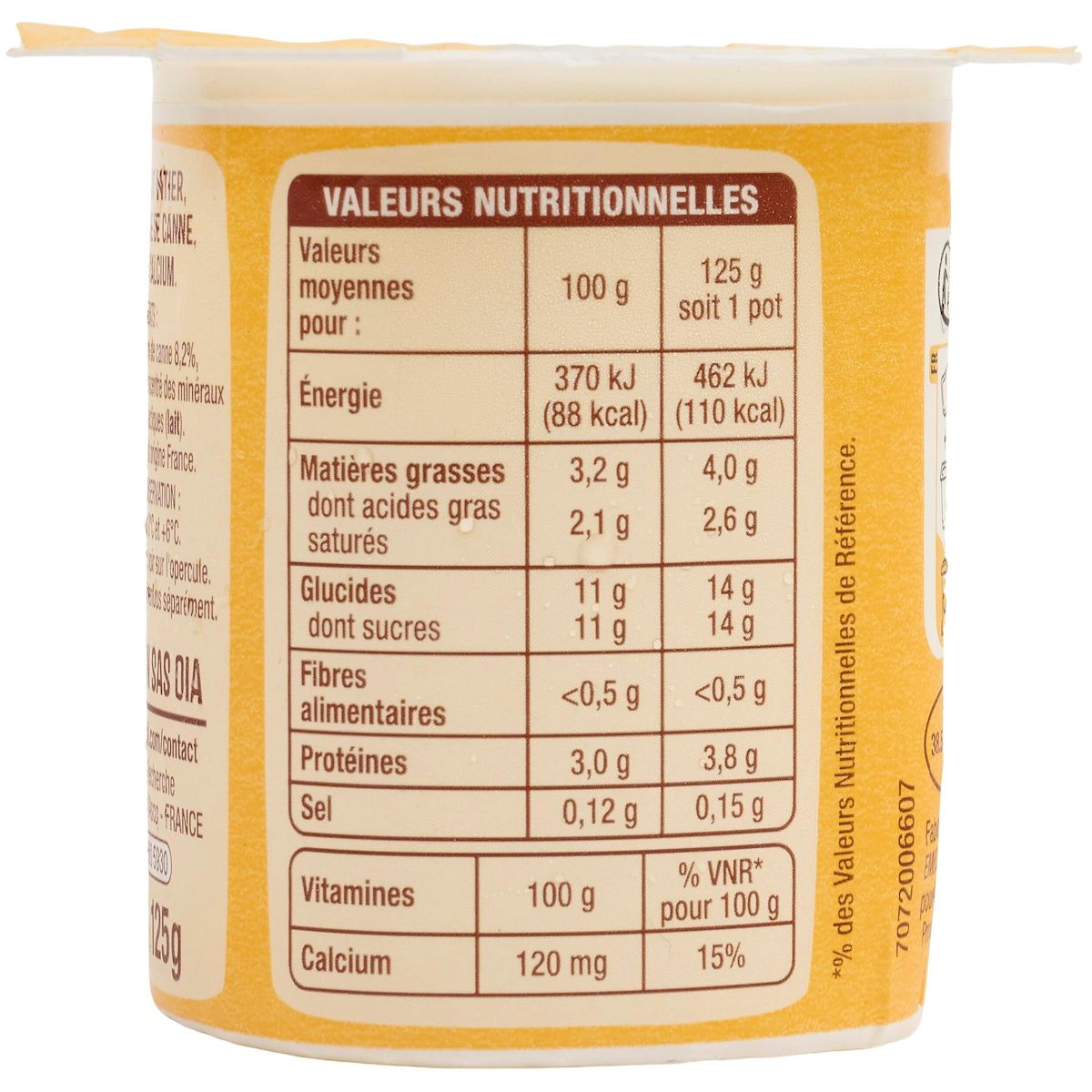 AUCHAN Yaourt nature au sucre de canne 4x125g