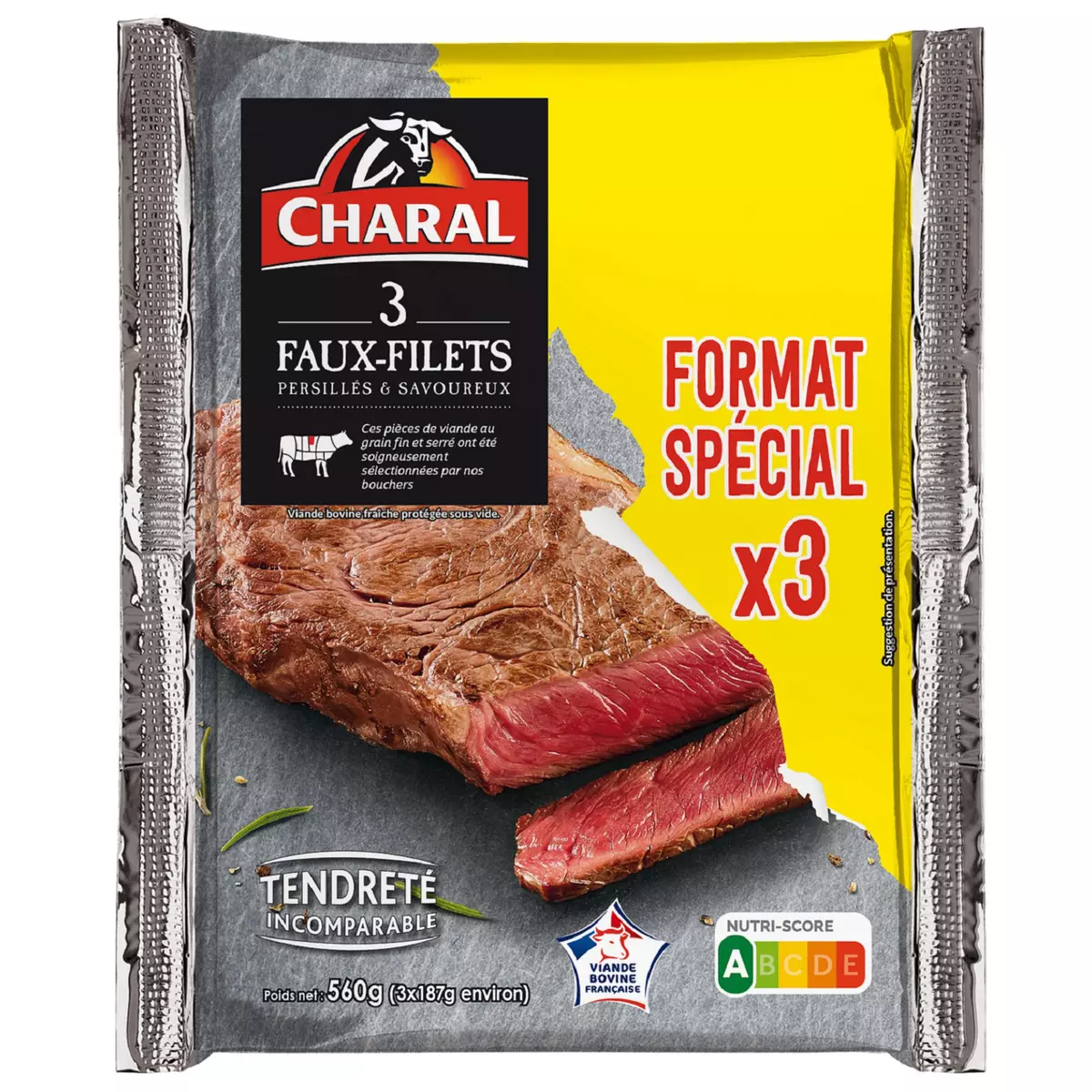 CHARAL Faux filets persillés & savoureux  3 pièces 560g
