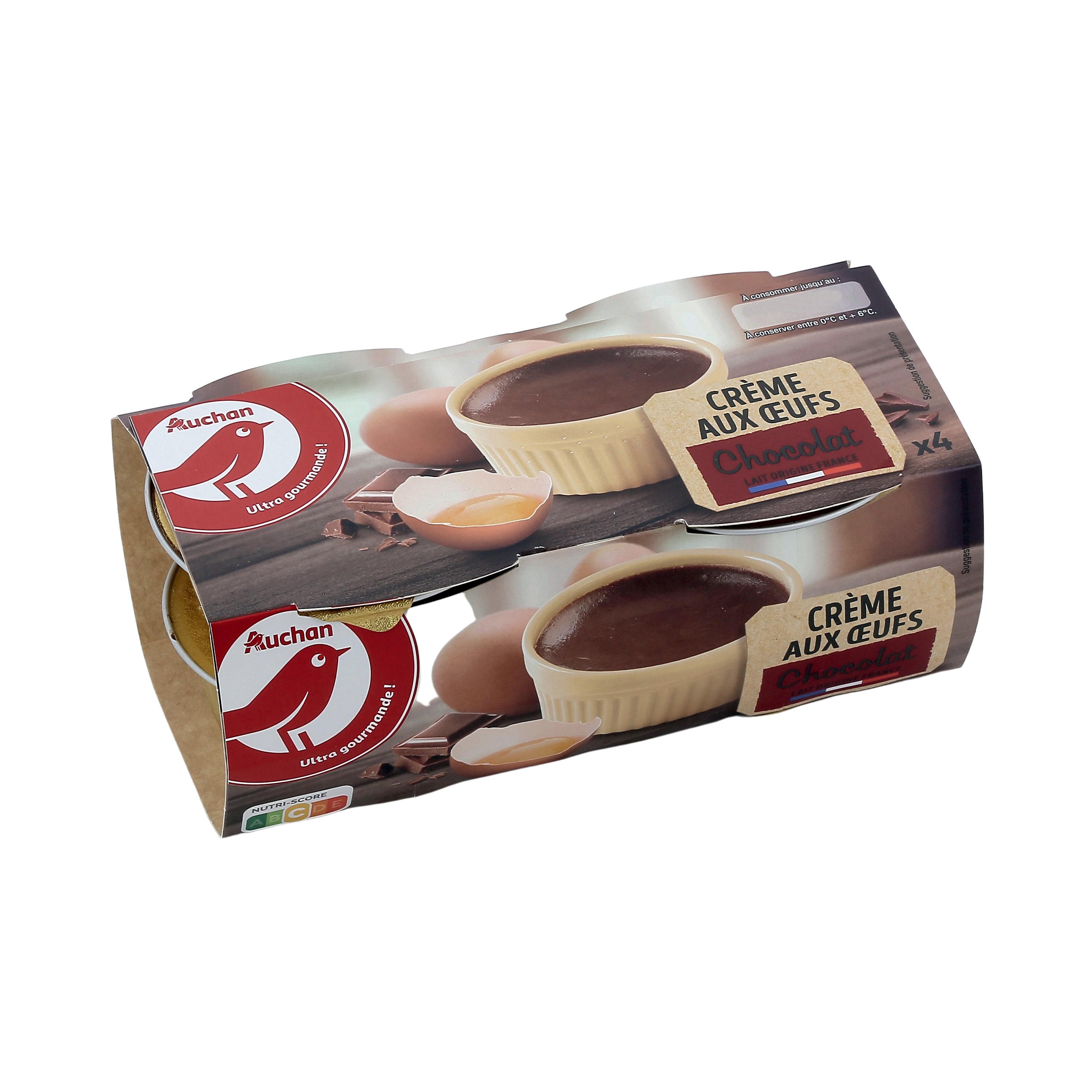 Voir la diapositive 2 : AUCHAN Crème aux œufs au chocolat 4x100g