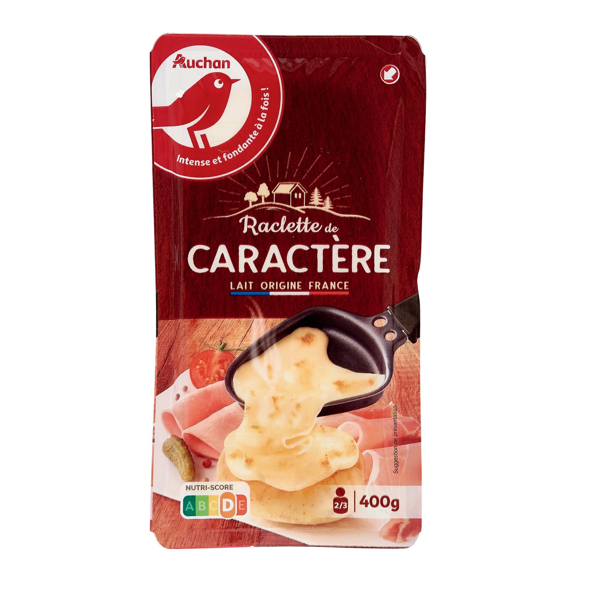 Voir la diapositive 3 : AUCHAN Fromage à raclette de caractère en tranches 2/3 parts 400g