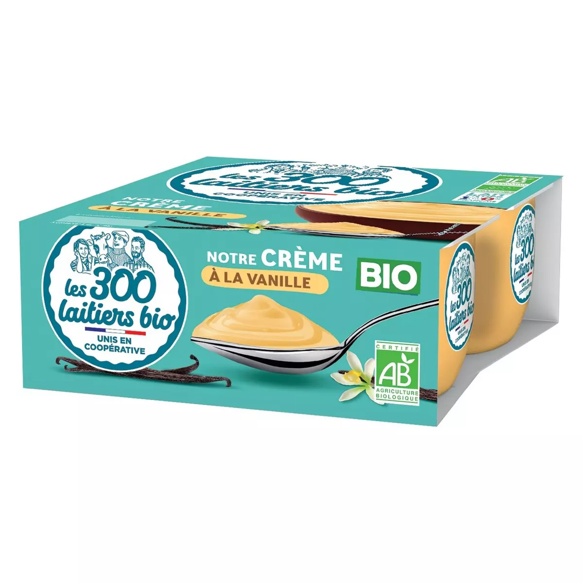 LES 300 LAITIERS BIO Crème à la vanille bio 4x95g