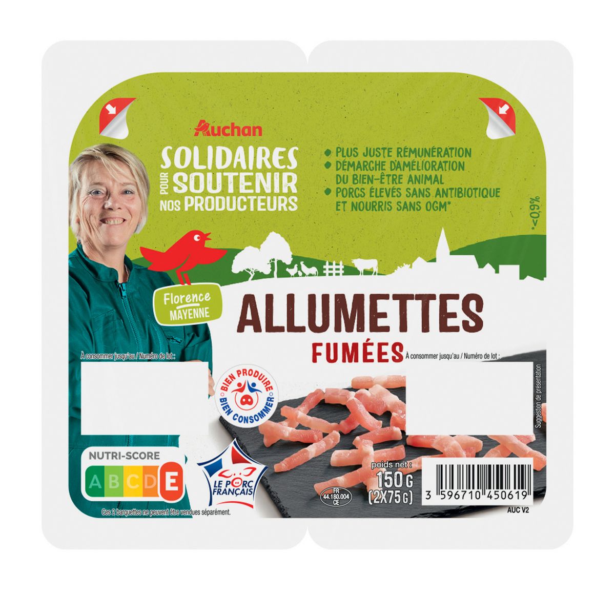AUCHAN SOLIDAIRES Allumettes fumées  2x75g