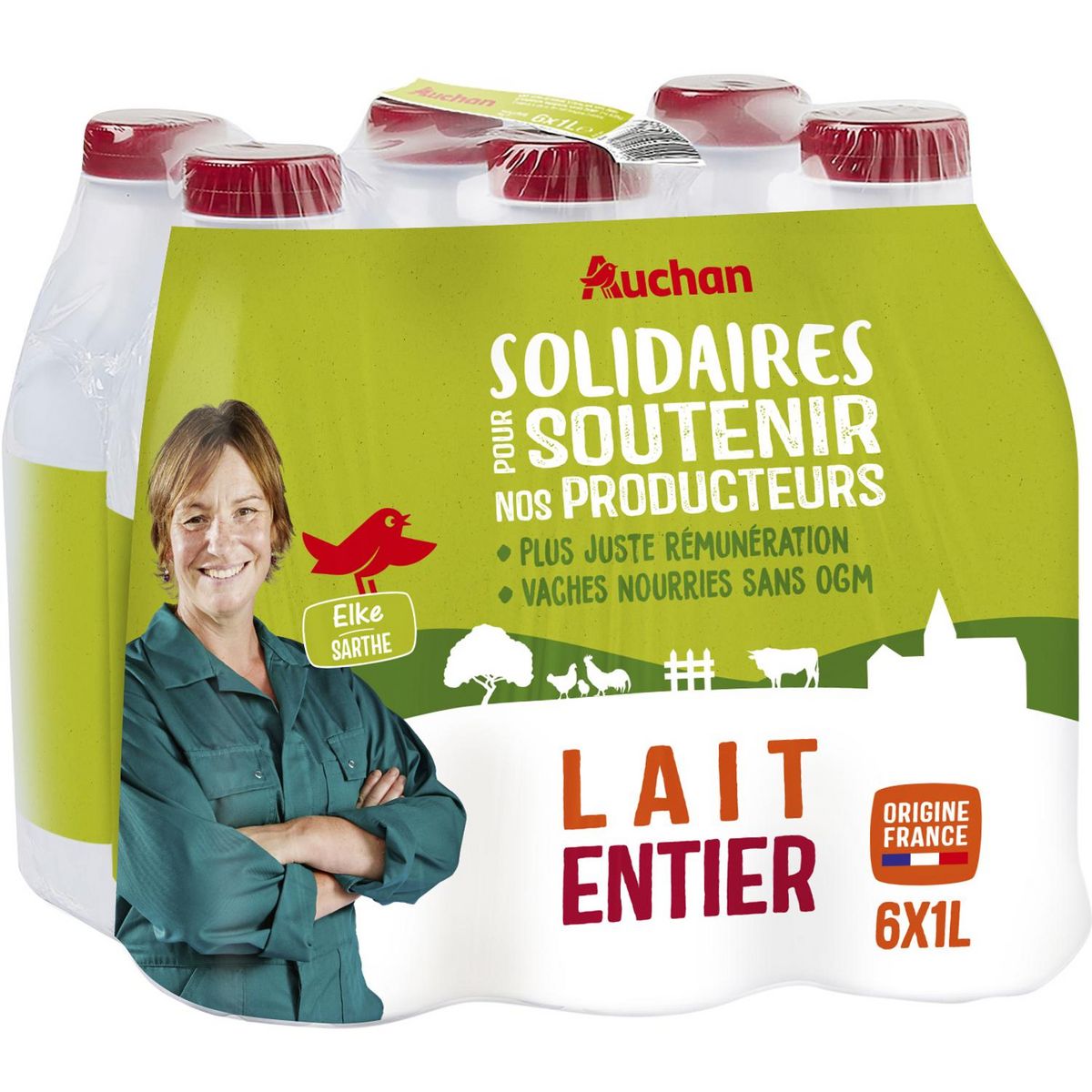 AUCHAN SOLIDAIRES CULTIVONS LE BON Lait entier UHT 6x1L