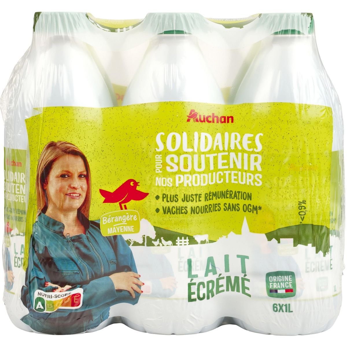 AUCHAN SOLIDAIRES CULTIVONS LE BON Lait écrémé UHT 6x1L