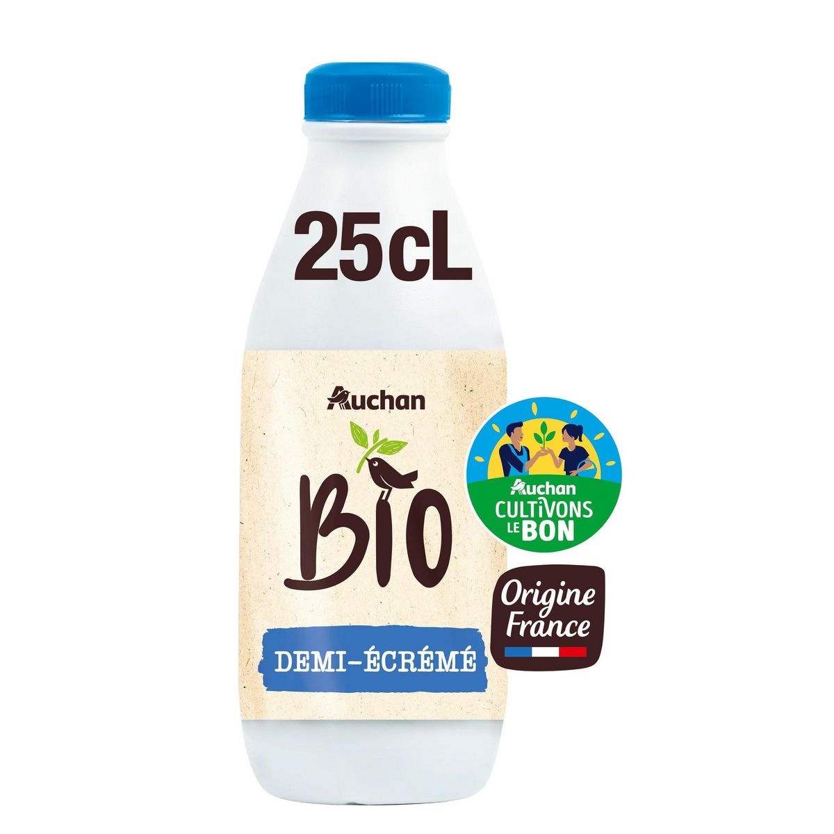 AUCHAN BIO CULTIVONS LE BON Lait demi-écrémé équitable UHT 25cl