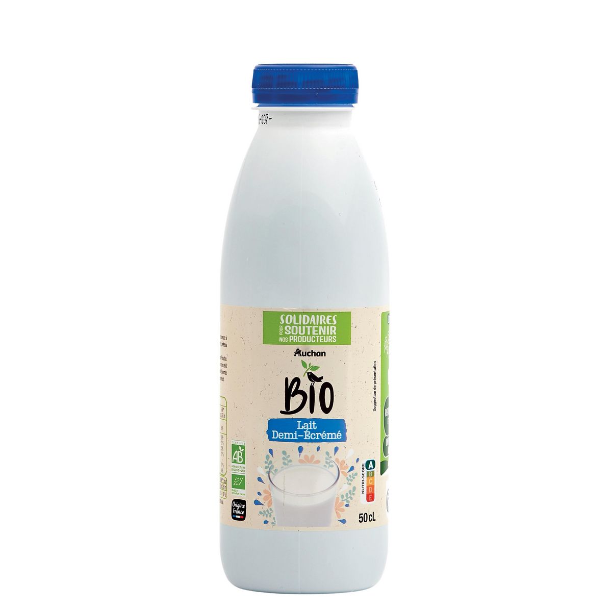 AUCHAN BIO CULTIVONS LE BON Lait demi-écrémé UHT 50 cl