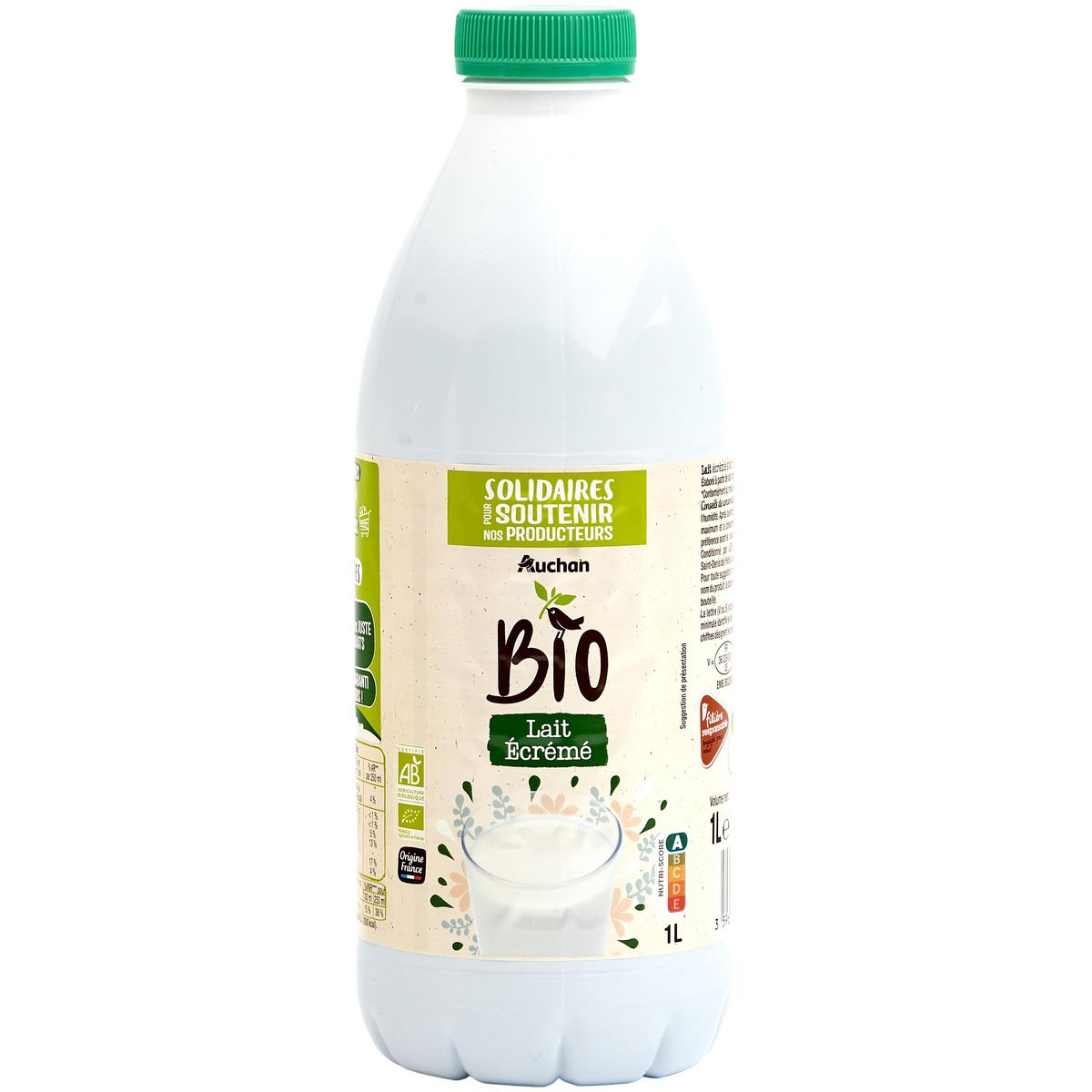 AUCHAN BIO CULTIVONS LE BON Lait écrémé stérilisé UHT bio 1l