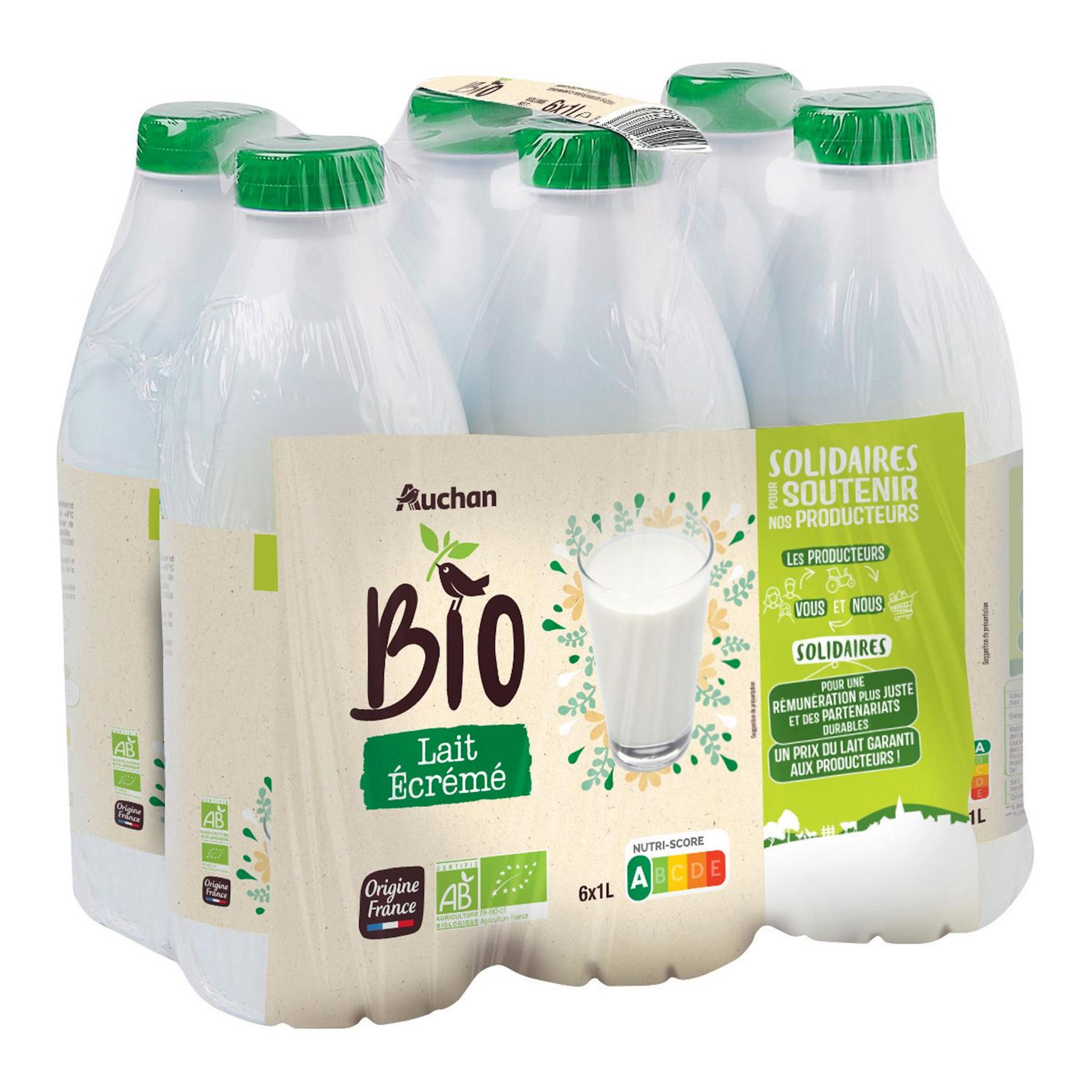 Voir la diapositive 3 : AUCHAN SOLIDAIRES BIO CULTIVONS LE BON Lait écrémé UHT 6x1L