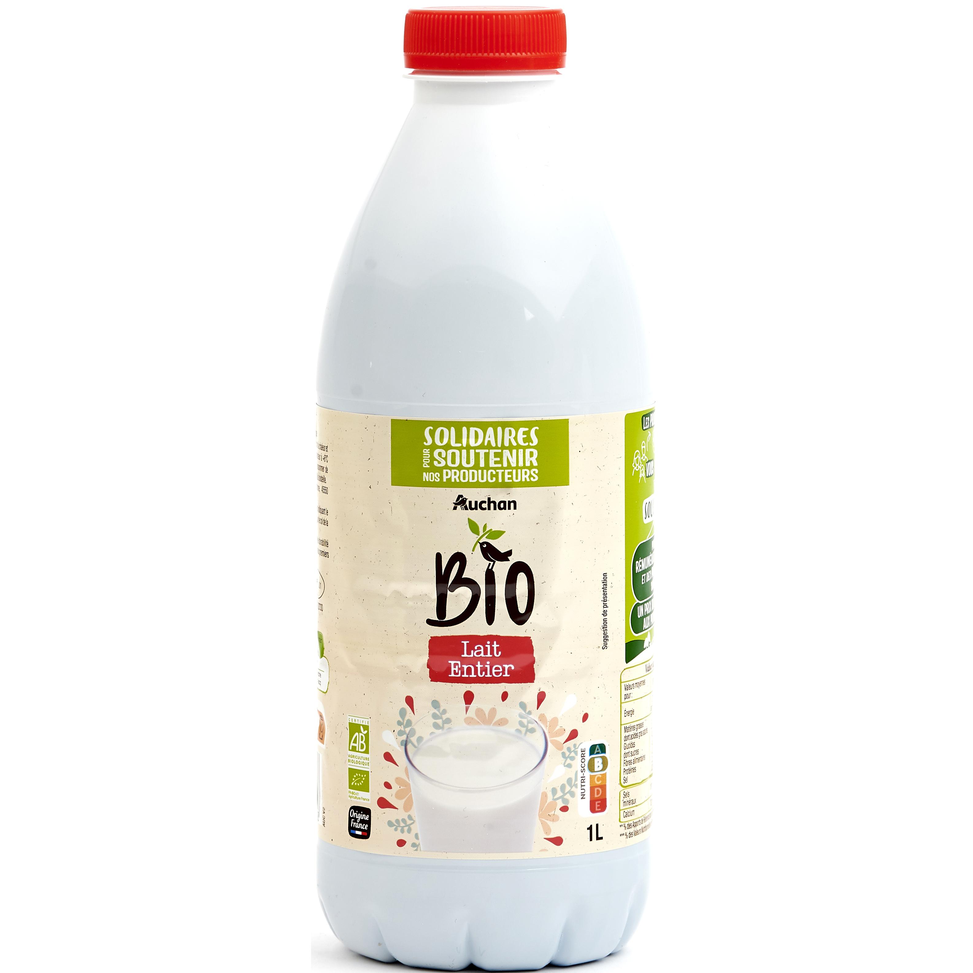 Voir la diapositive 4 : AUCHAN SOLIDAIRES BIO CULTIVONS LE BON Lait entier UHT 1L