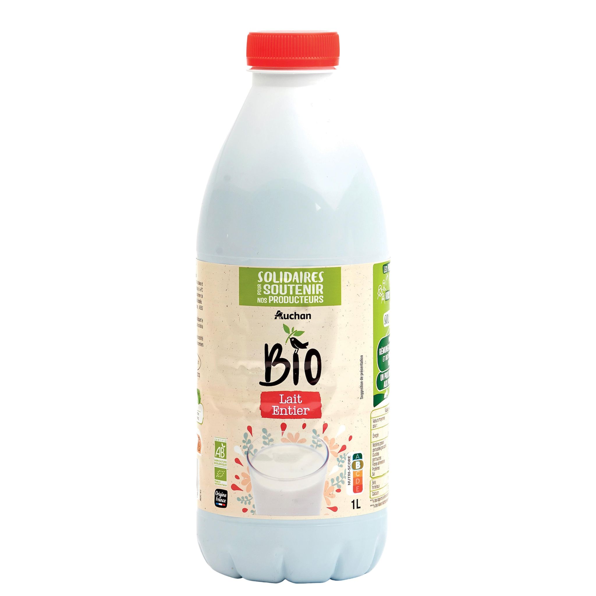 Voir la diapositive 4 : AUCHAN SOLIDAIRES BIO CULTIVONS LE BON Lait entier UHT 1L