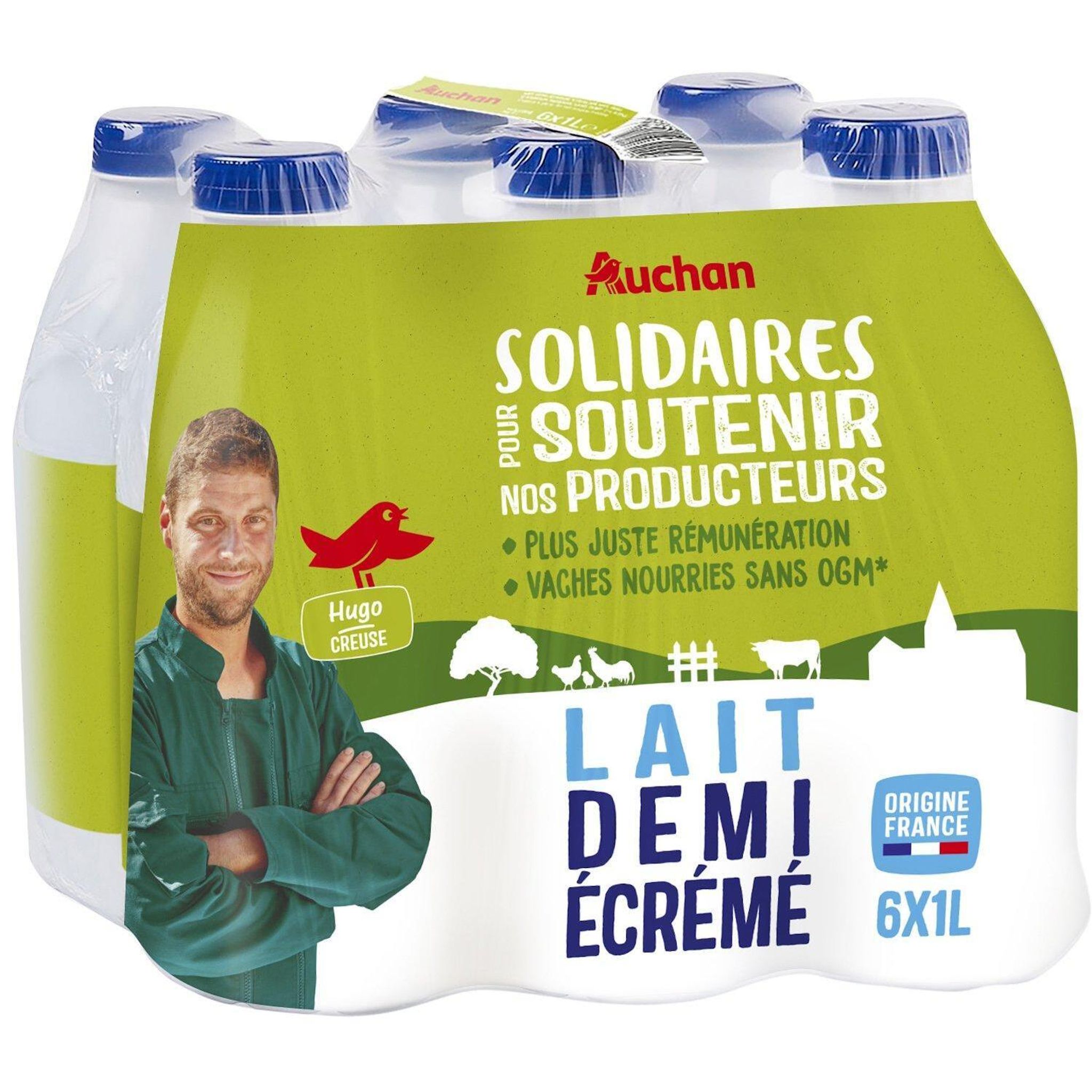 Voir la diapositive 2 : AUCHAN SOLIDAIRES CULTIVONS LE BON Lait demi-écrémé UHT 6x1L