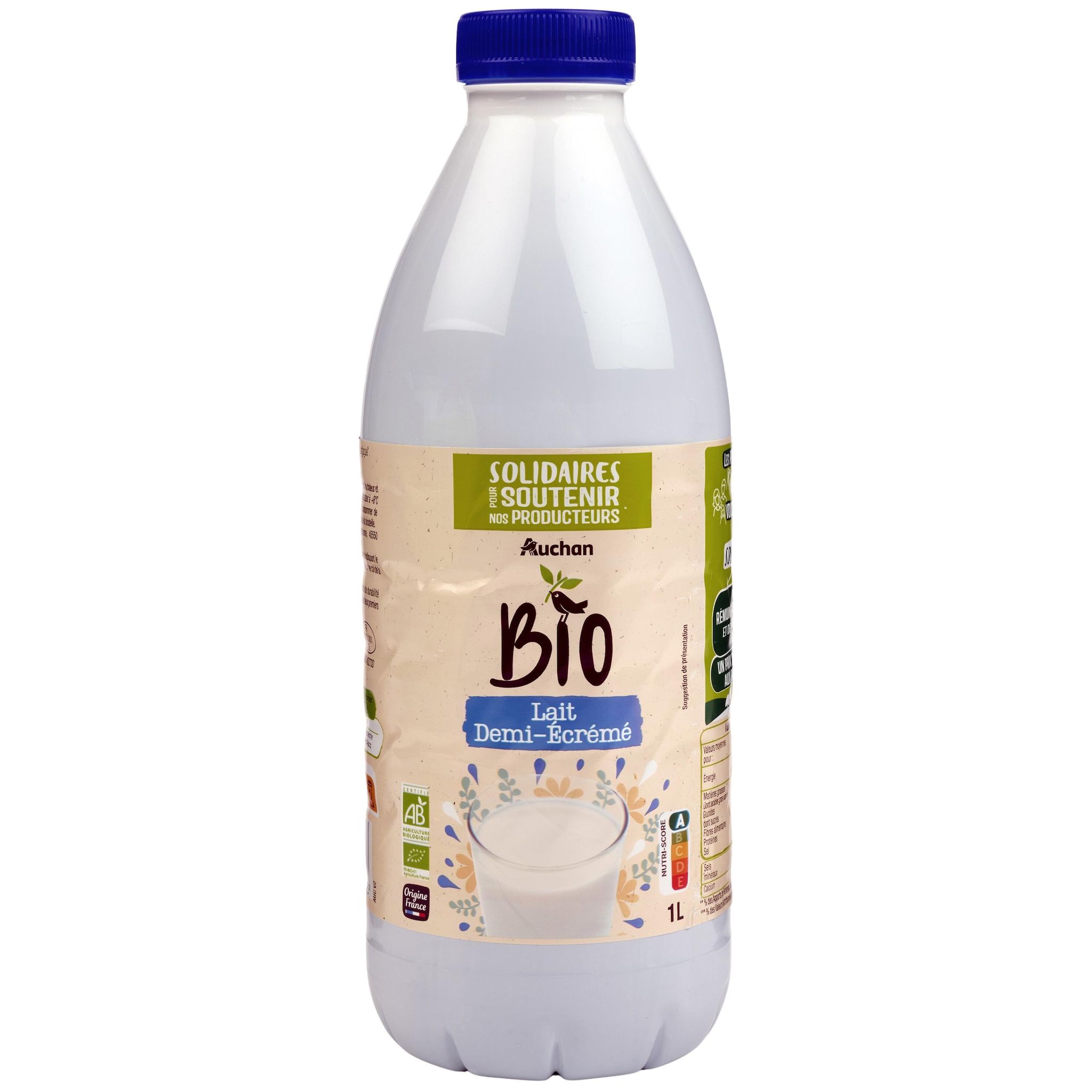 Voir la diapositive 3 : AUCHAN SOLIDAIRES BIO CULTIVONS LE BON - Lait demi-écrémé stérilisé UHT 1L