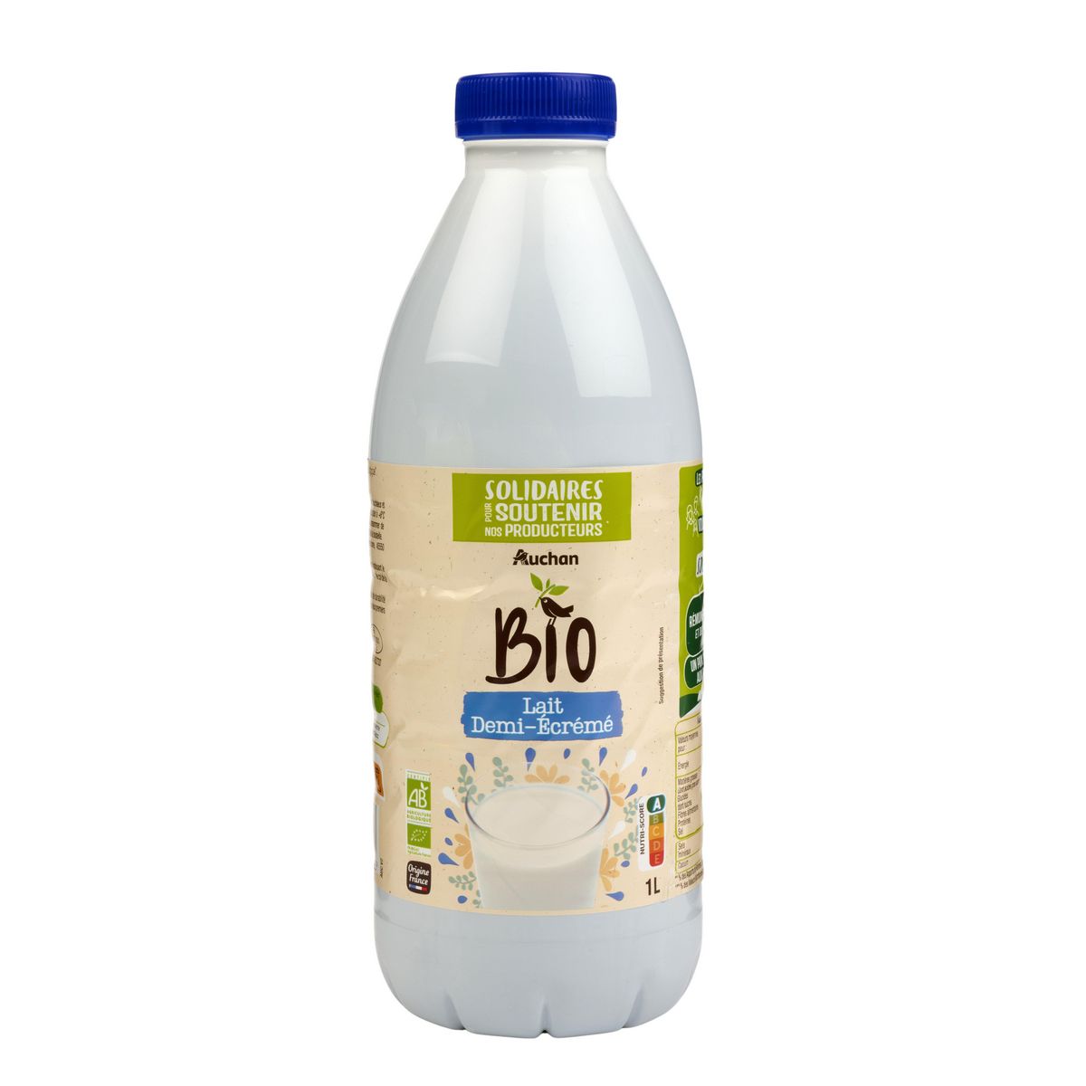 AUCHAN SOLIDAIRES BIO CULTIVONS LE BON - Lait demi-écrémé stérilisé UHT 1L